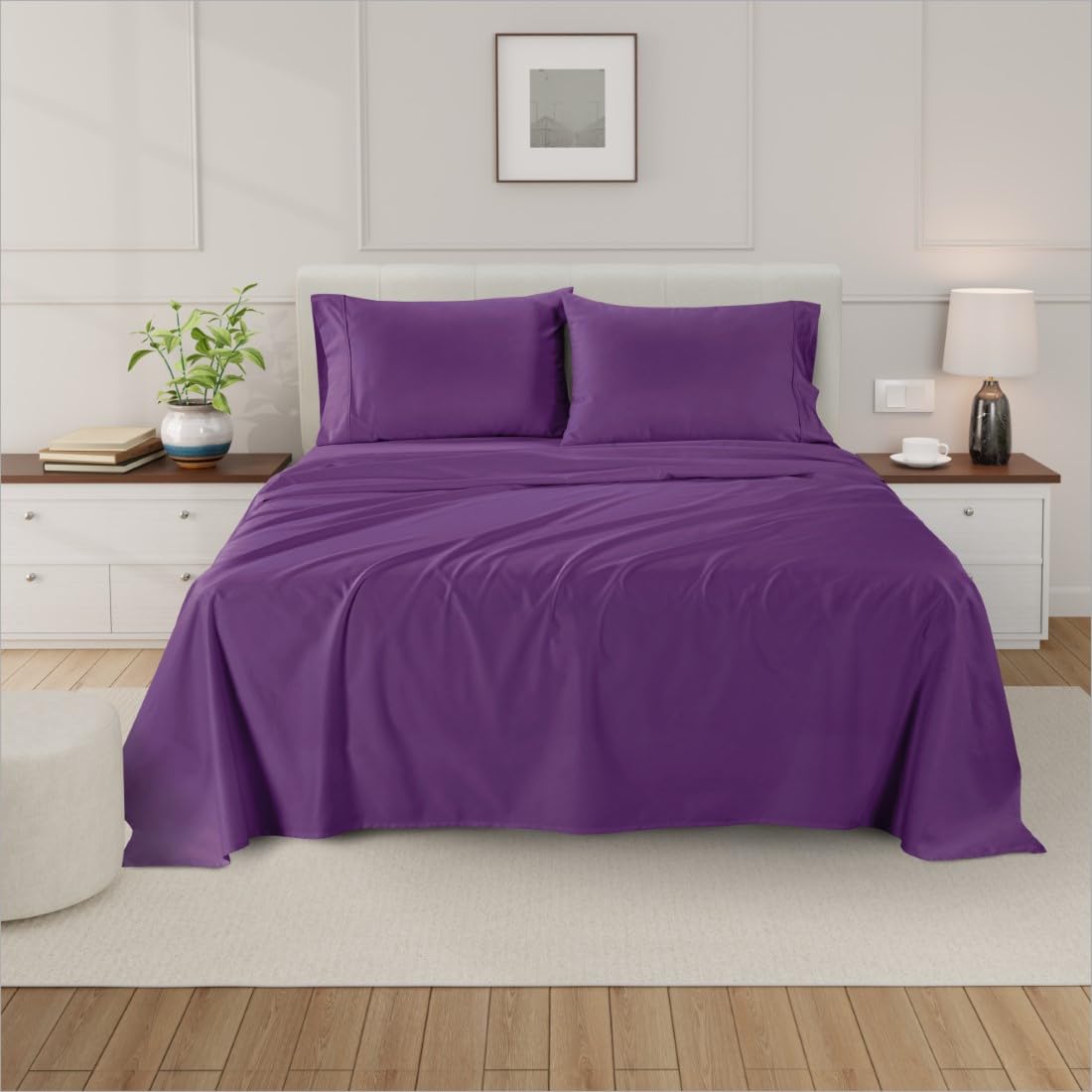 Luxury 1000 Thread Count California King Size Egyptian Cotton Sheets Set - 4Pc Soft Sateen Weave Bedding with 16