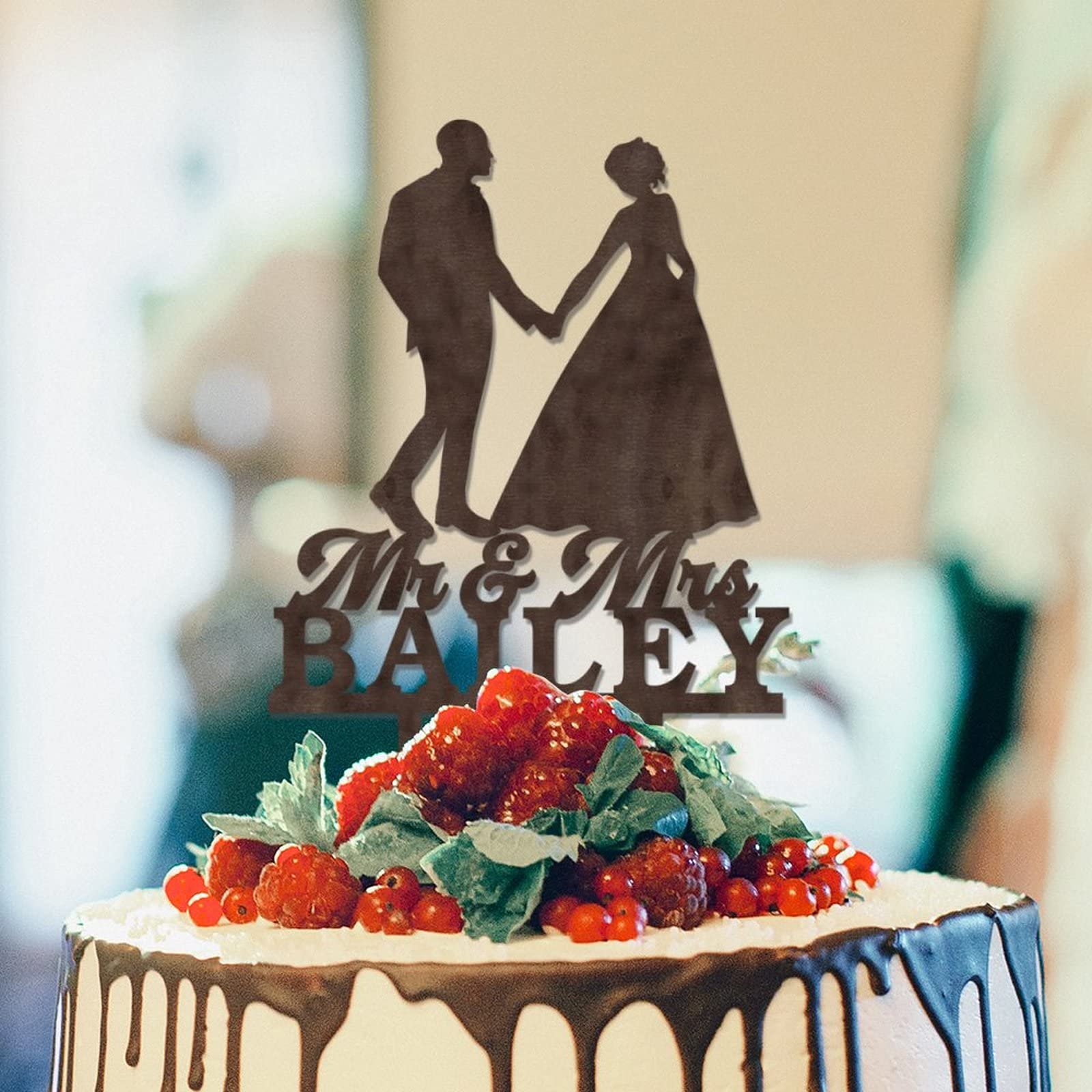 Personalized African American Couple Silhouette Rustic Wood Cake Topper - Mr & Mrs Wedding Cake Decor for Engagement, Anniversary & Special Occasions - Perfect for Rustic, Vintage & DIY Wedding Cake Decorations