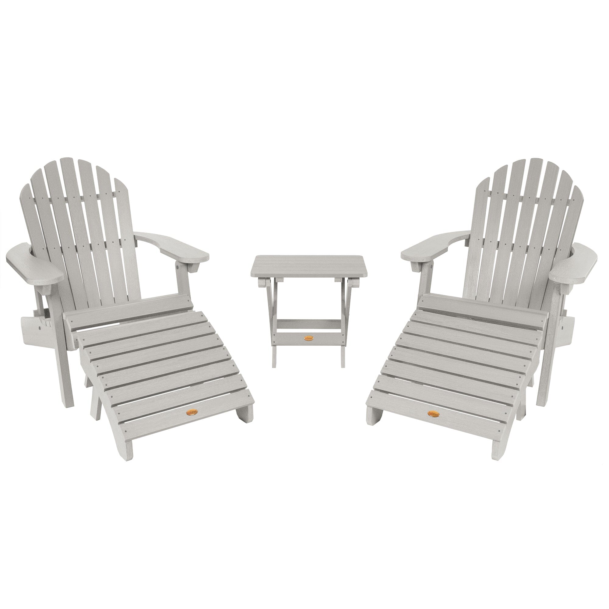 2-Piece Hamilton Adirondack Chair Set with 2 Chairs, 2 Ottomans & Side Table - Outdoor Patio Furniture for Garden, Deck, Poolside & Backyard Relaxation