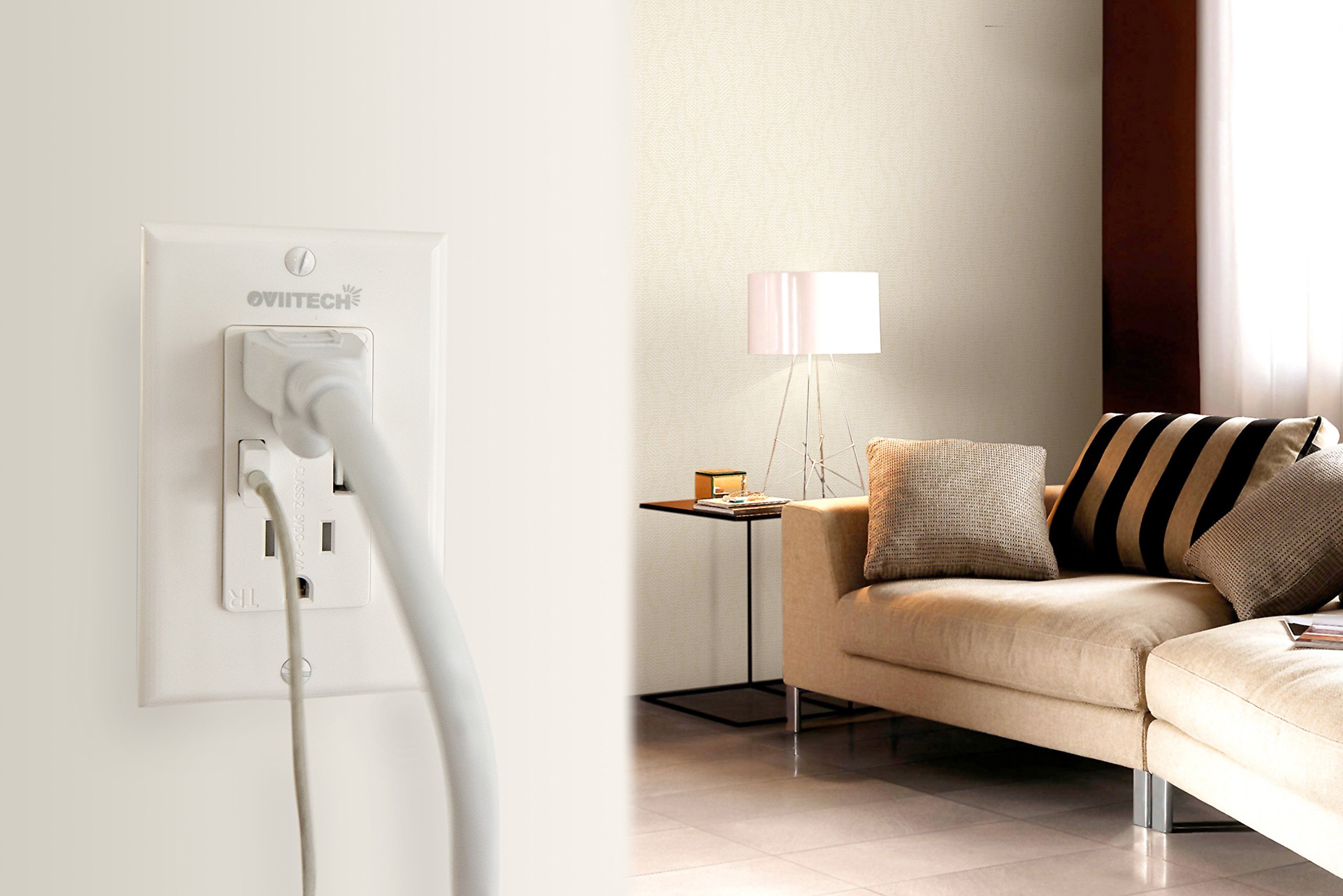 OviiTech 2.4A Dual USB Wall Charger Outlet - 15A Tamper Resistant Electrical Receptacle with 2 Wall Plates (2 Pack, White) - Fast Charging for iPhone, Android, Tablets & Smart Devices in Home, Office & Travel