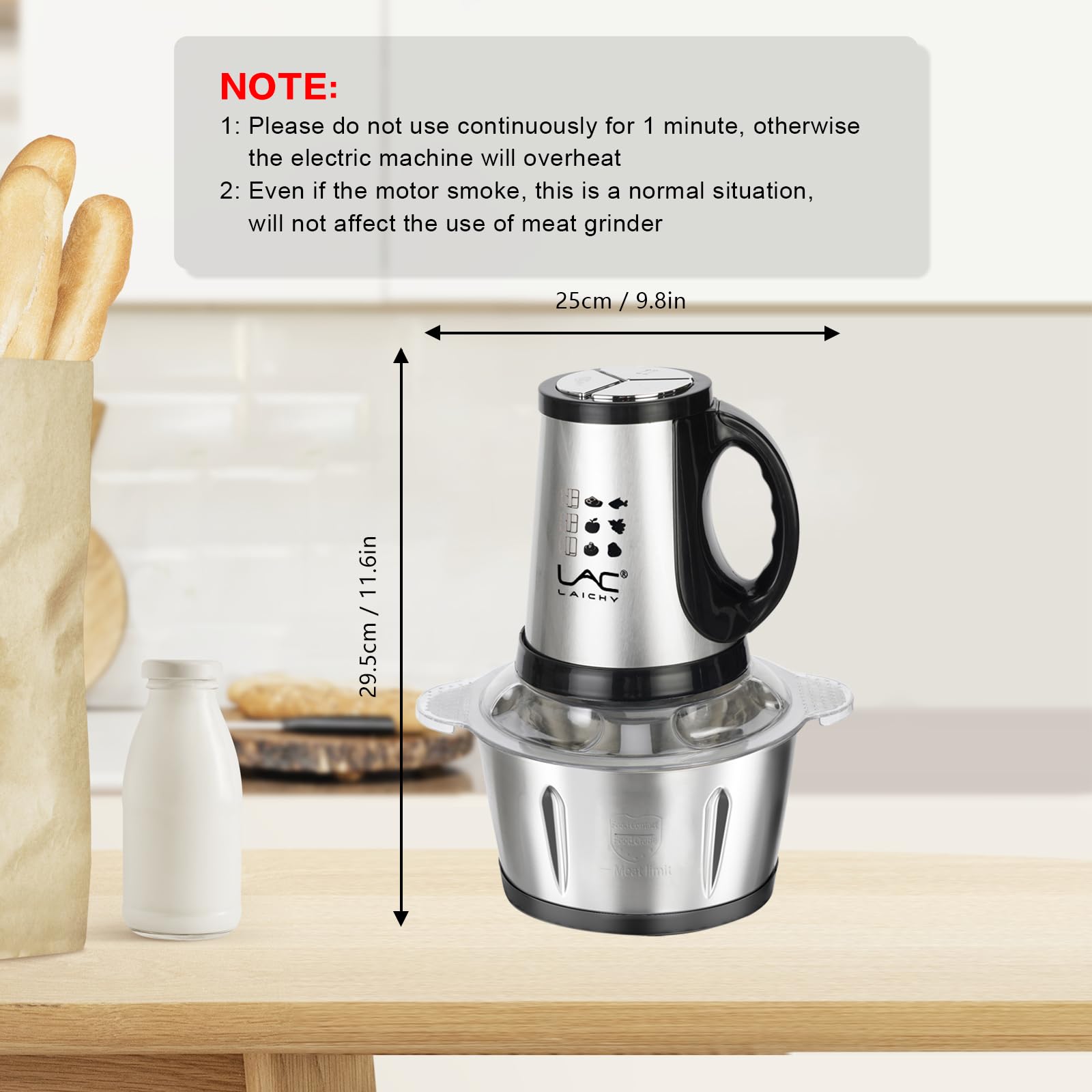 12-Cup 300W Electric Food Processor with Stainless Steel Bowl - 3-Speed Meat Grinder & Vegetable Chopper with Handle (Includes 4 Spatulas) - Perfect for Making Baby Food, Chopping Vegetables, Grinding Meat & Processing Fruits - Ideal for Home Kitchens & Meal Prep