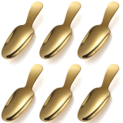 6-Piece Stainless Steel Dessert Spoons Set - Short Handle Mini Coffee & Tea Scoops for Sugar, Honey, Spices, Ice Cream, Milk Powder - Gold (Perfect for Kitchen, Baking, Coffee Shops & Gift Giving)