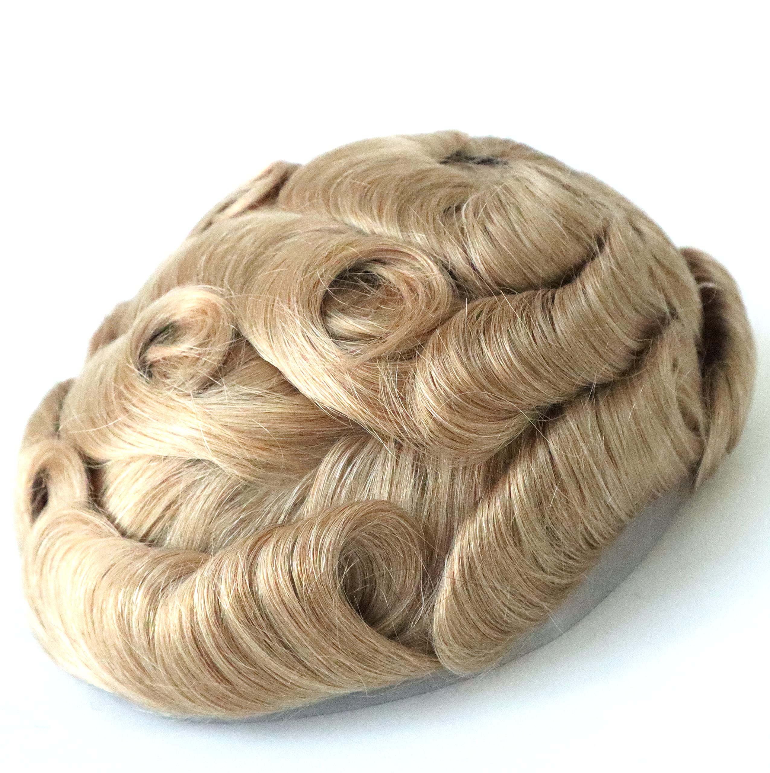 Men's Human Hair Toupee Wig - Real Hair Replacement System with Medium Skin V-Looped Scalloped Front & Natural Hairline (Blonde #22R) - Perfect for Daily Wear, Special Occasions & Hair Loss Solutions
