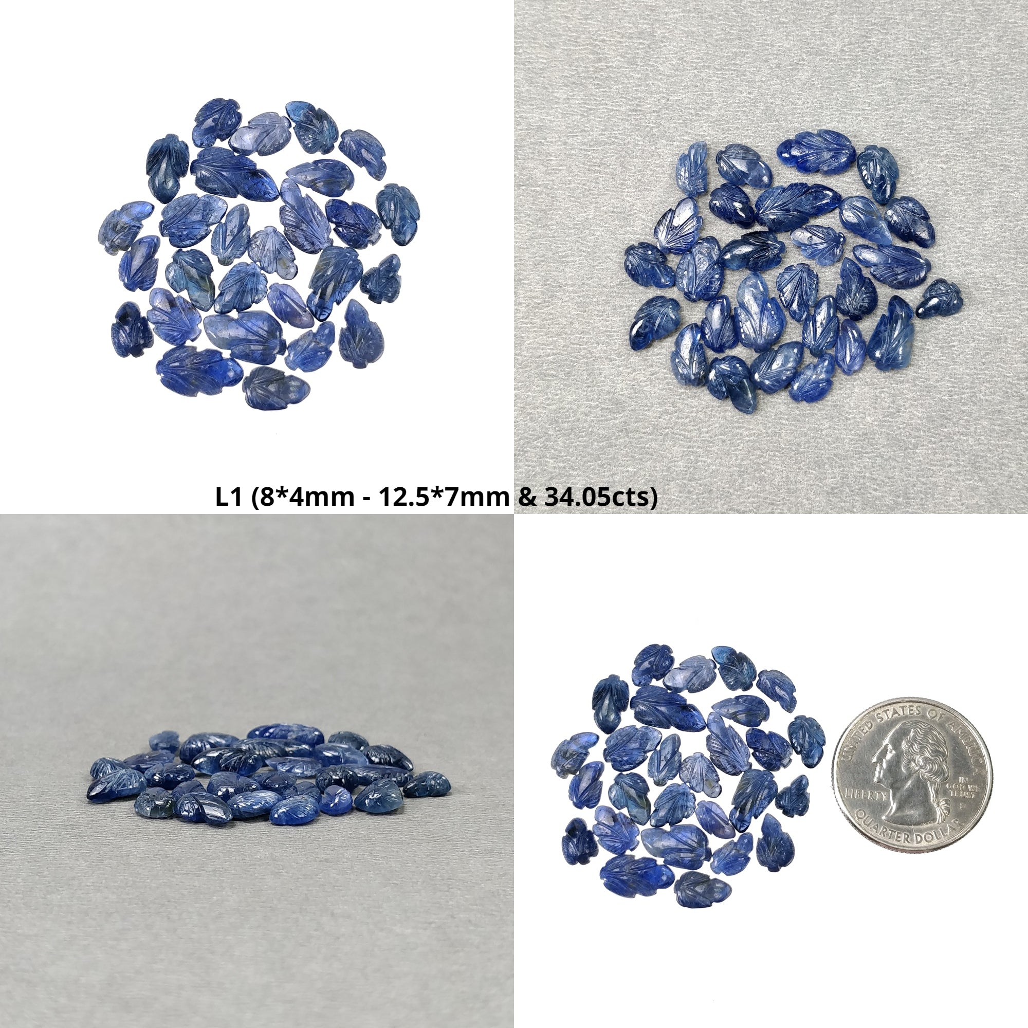 Natural Untreated Burmese Blue Sapphire Gemstone Carving - Hand Carved Leaves (27pcs/30pcs/31pcs) | Authentic Unheated Sapphire Jewelry for Necklace, Bracelet & DIY Crafts | Perfect for Gift Giving, Meditation & Spiritual Healing