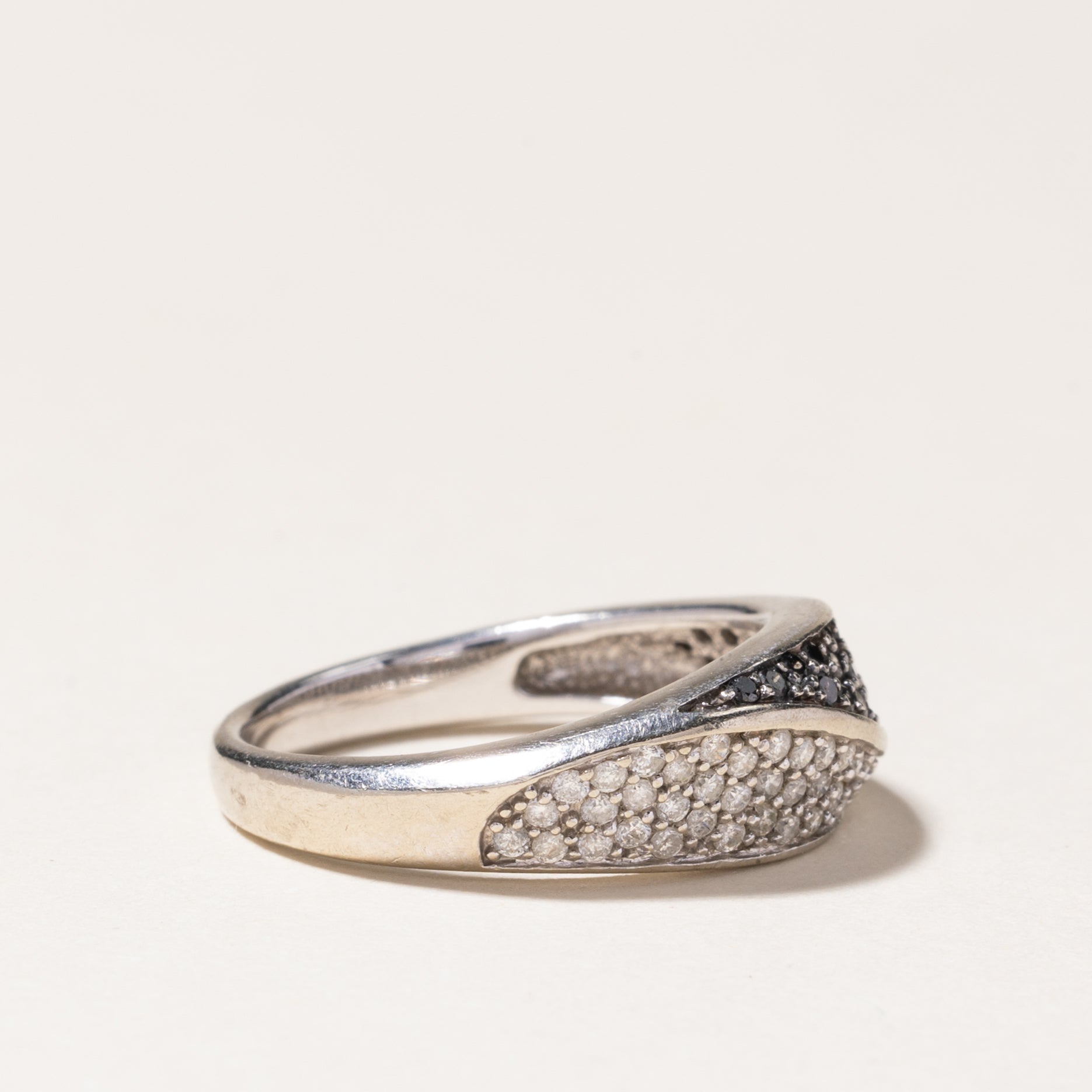 Black & White Diamond Wave Design Ring - 0.36ctw (0.36 Carat Total Weight) | Size 6.5 | Elegant Wedding Band, Anniversary Gift & Everyday Fashion Jewelry for Women