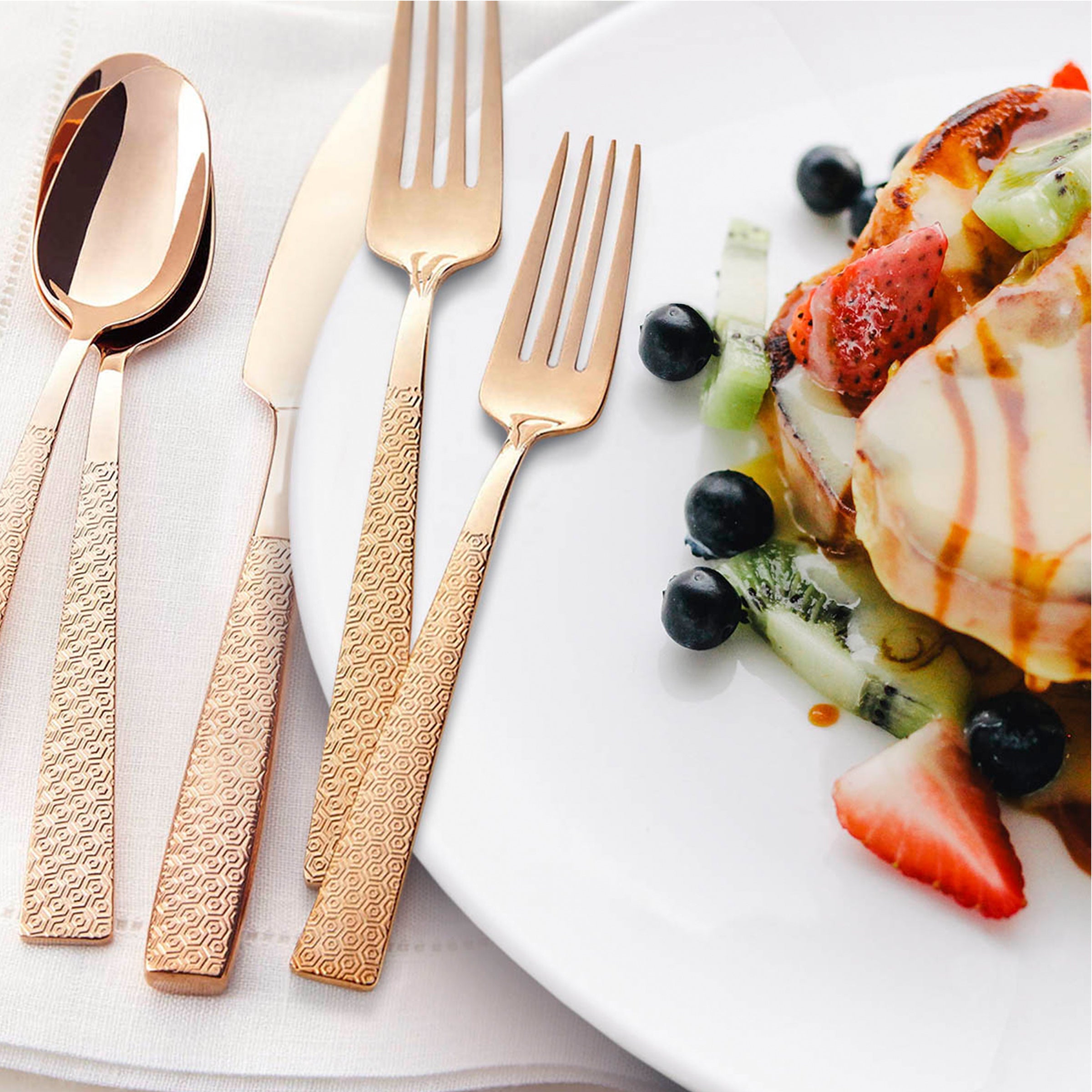 Luxury 20-Piece Rose Gold Flatware Set - Elegant Stainless Steel Cutlery for Dining, Wedding, and Special Occasions