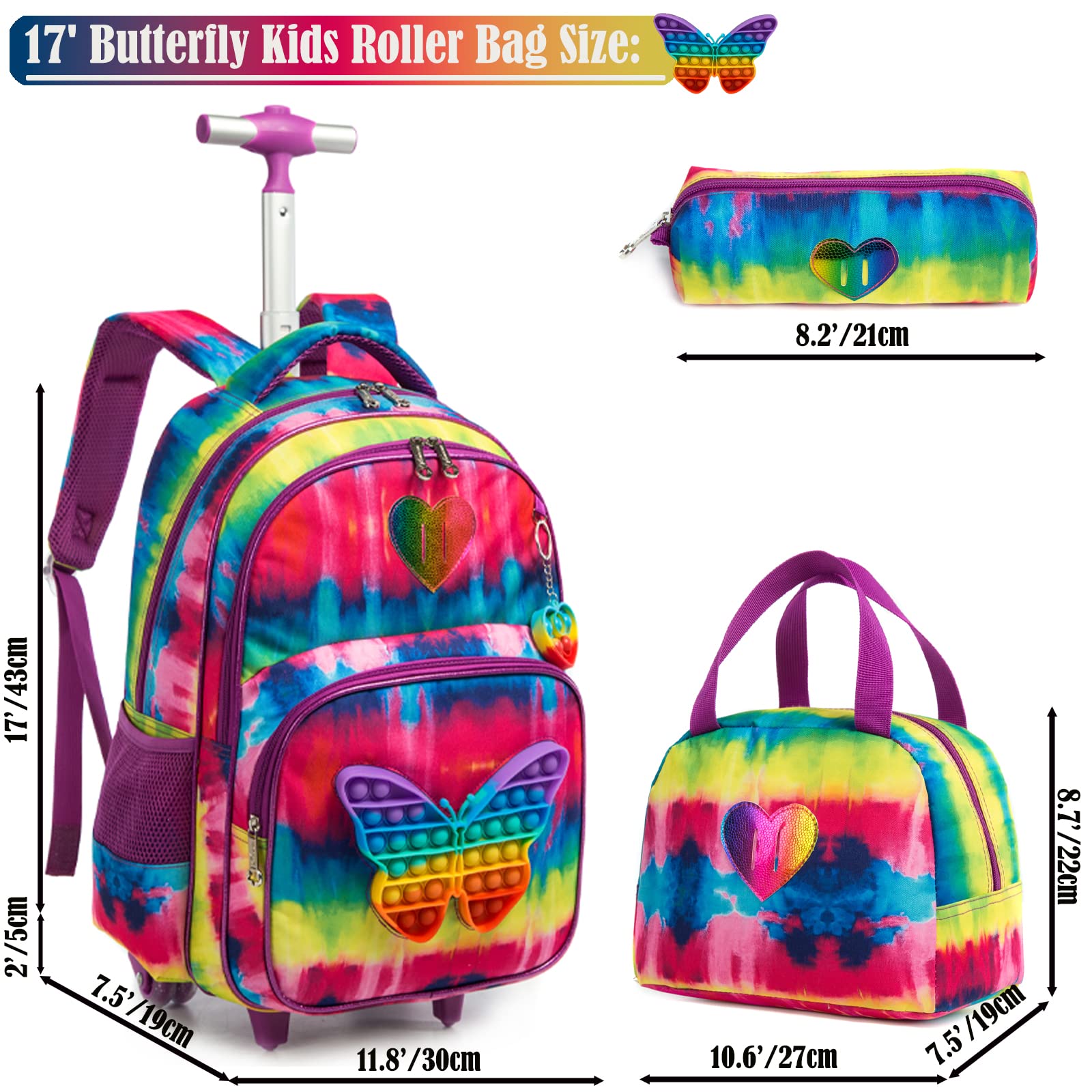 Egchescebo Rolling Backpack for School Kids - Lightweight Wheeled Backpack with Extendable Handle for Girls & Boys - Perfect for Travel, Commuting & Daily School Use