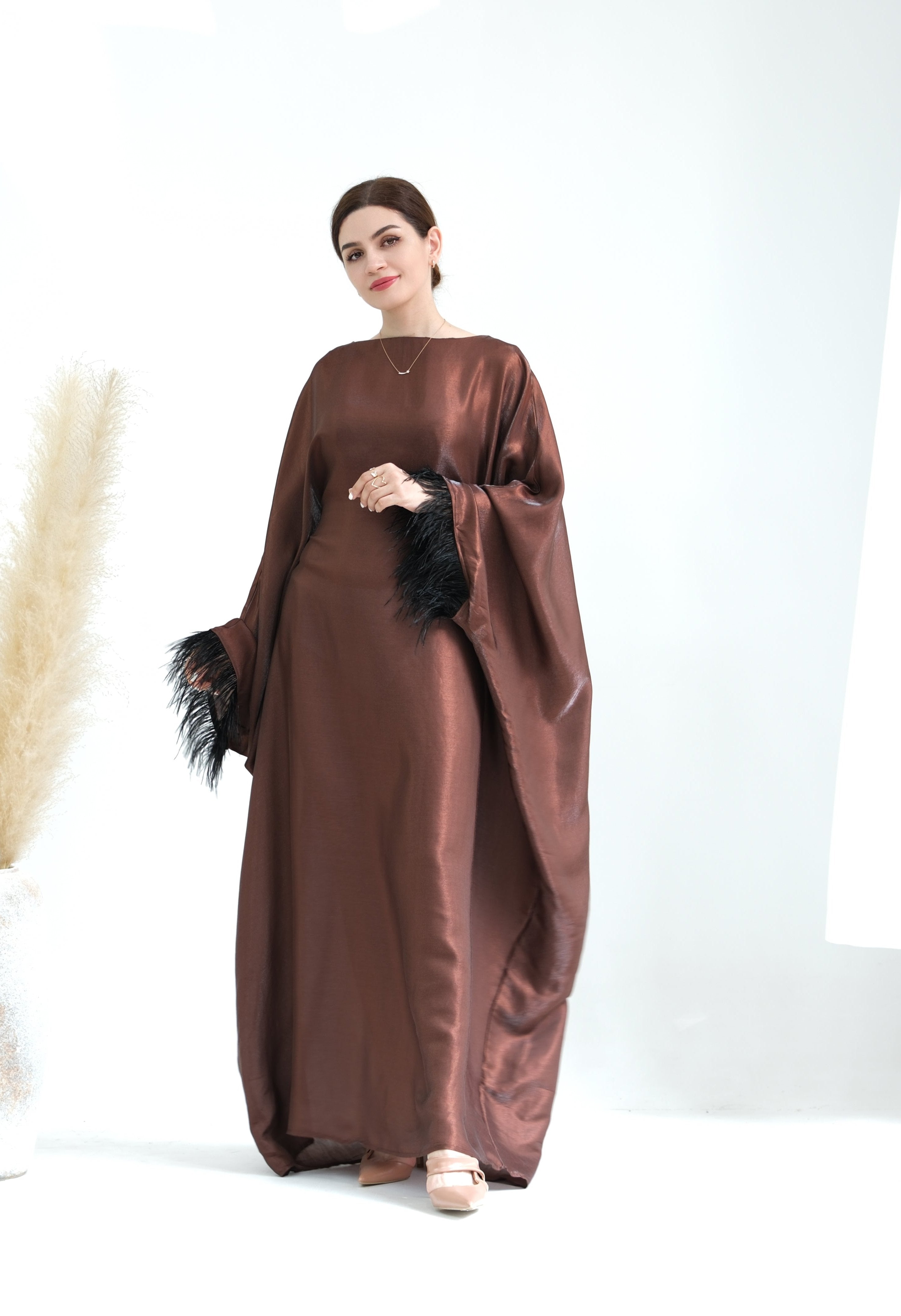 Elegant Marianne Butterfly Abaya Dress - Coffee Color | Modest Islamic Fashion for Women | Perfect for Prayer, Eid, and Special Occasions