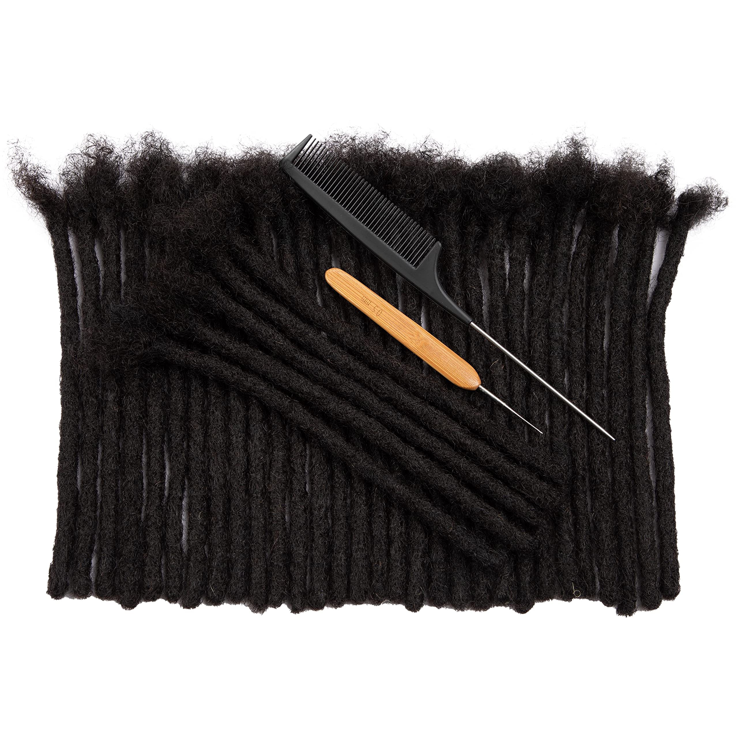 6 Inch 100 Strands Natural Black Human Hair Dreadlocks Extensions - 0.6cm Width Permanent Loc Extensions for Women & Men - Perfect for Protective Styles, Boho Looks & Hair Growth (6