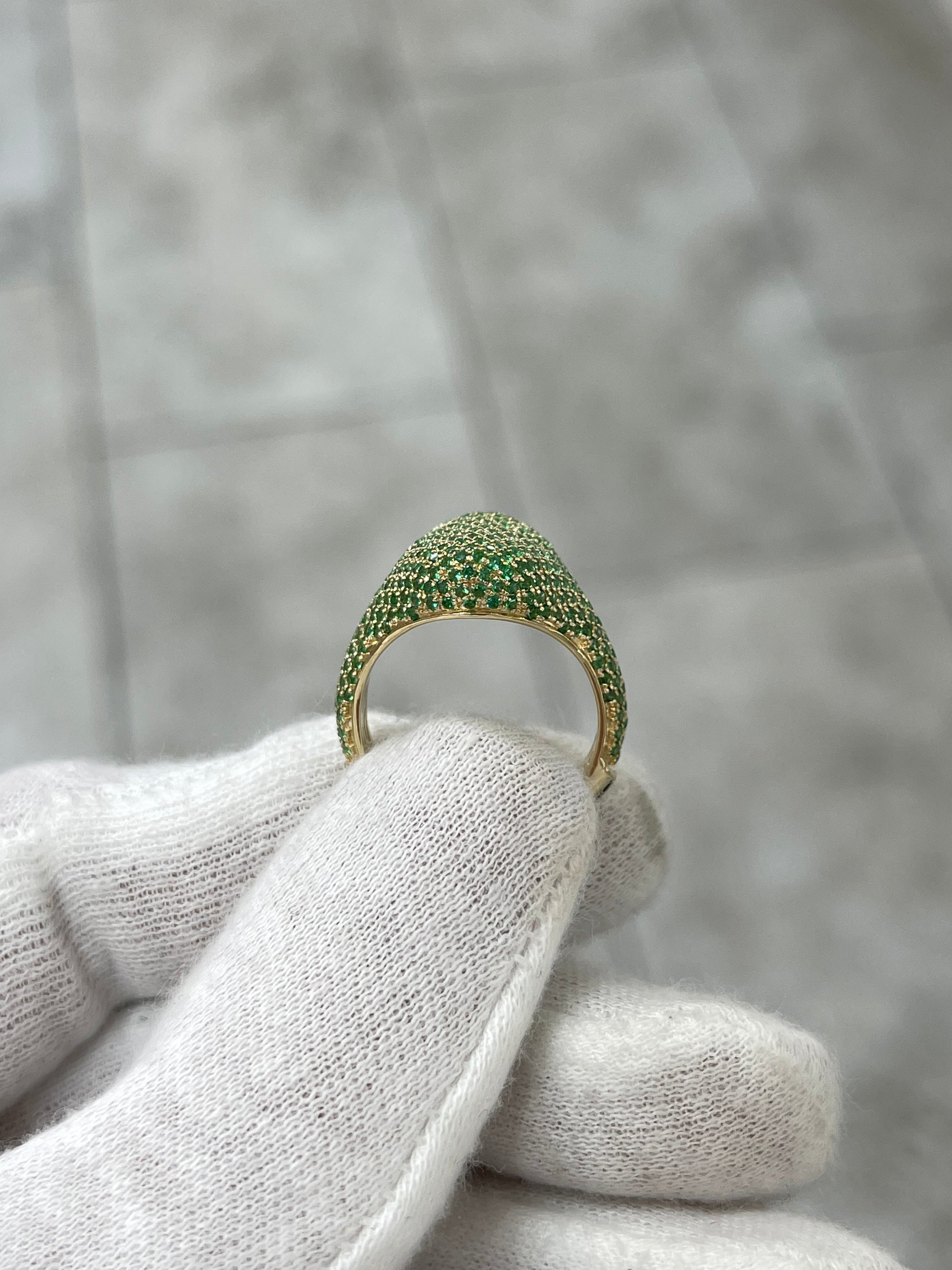 2.01 Carat Total Weight (CTW) Emerald Pave Signet Ring in 14K Gold - Elegant Jewelry for Women, Perfect for Weddings, Anniversaries & Special Occasions