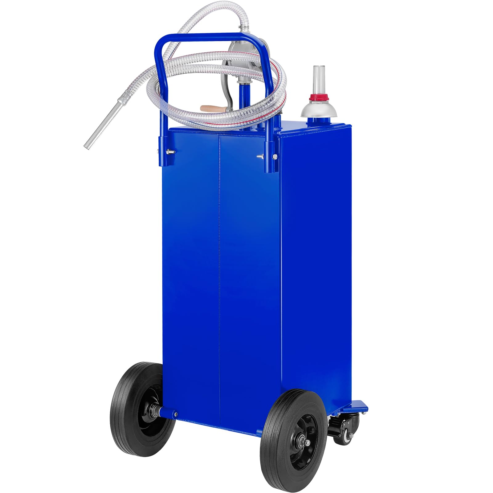 VEVOR 30 Gallon Portable Gas Caddy with Manual Pump - 4-Wheel Fuel Storage Tank for Gasoline & Diesel - Heavy Duty Fuel Container for Cars, Trucks, Lawn Mowers, ATVs, Boats & Outdoor Equipment - Ideal for Home, Farm, Construction & Emergency Fuel Storage