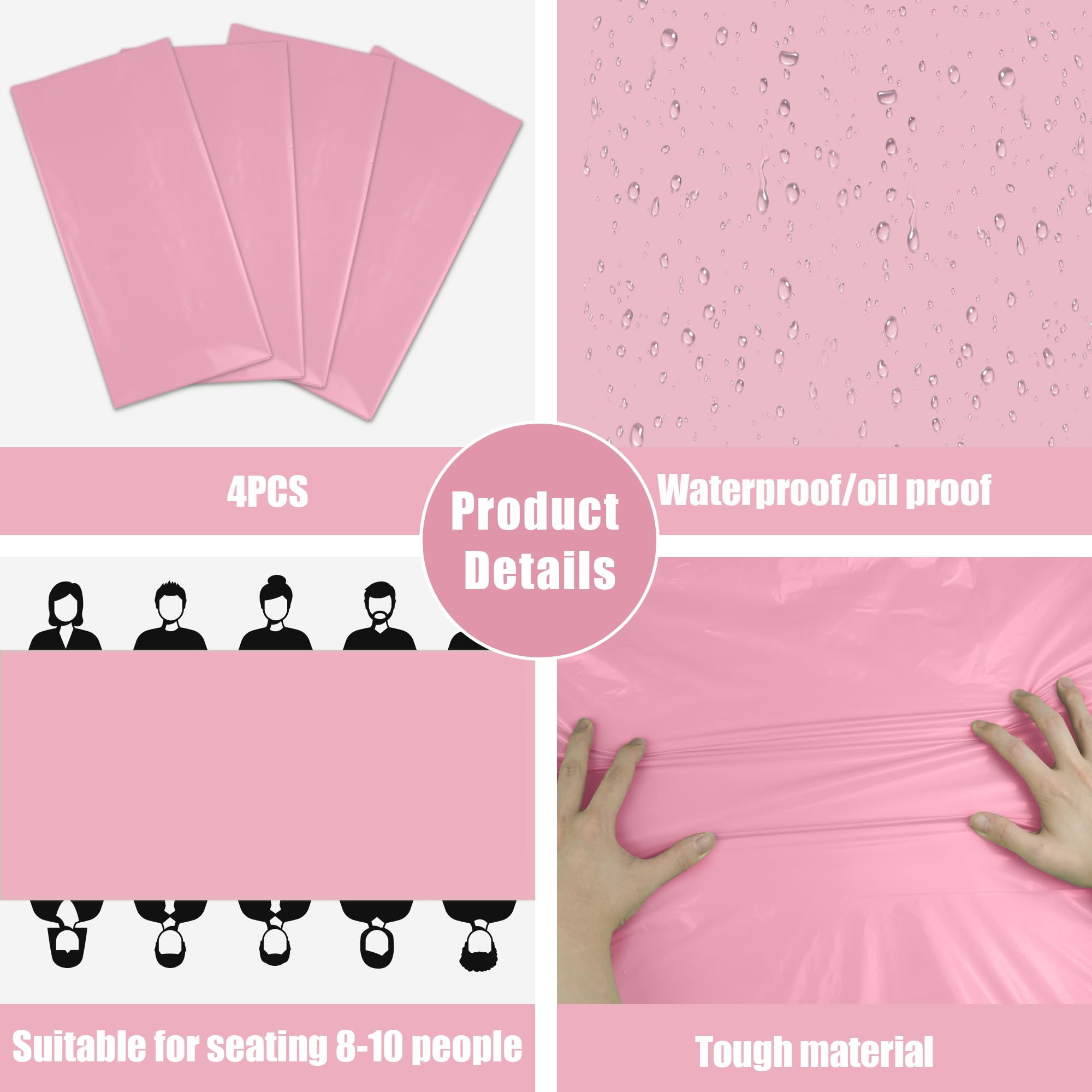 OHOME 4 Pack Disposable Plastic Tablecloths - Pink Party Table Covers for Birthday, Wedding, Baby Shower & Holiday Decorations | Waterproof & Easy Clean | Indoor & Outdoor Use