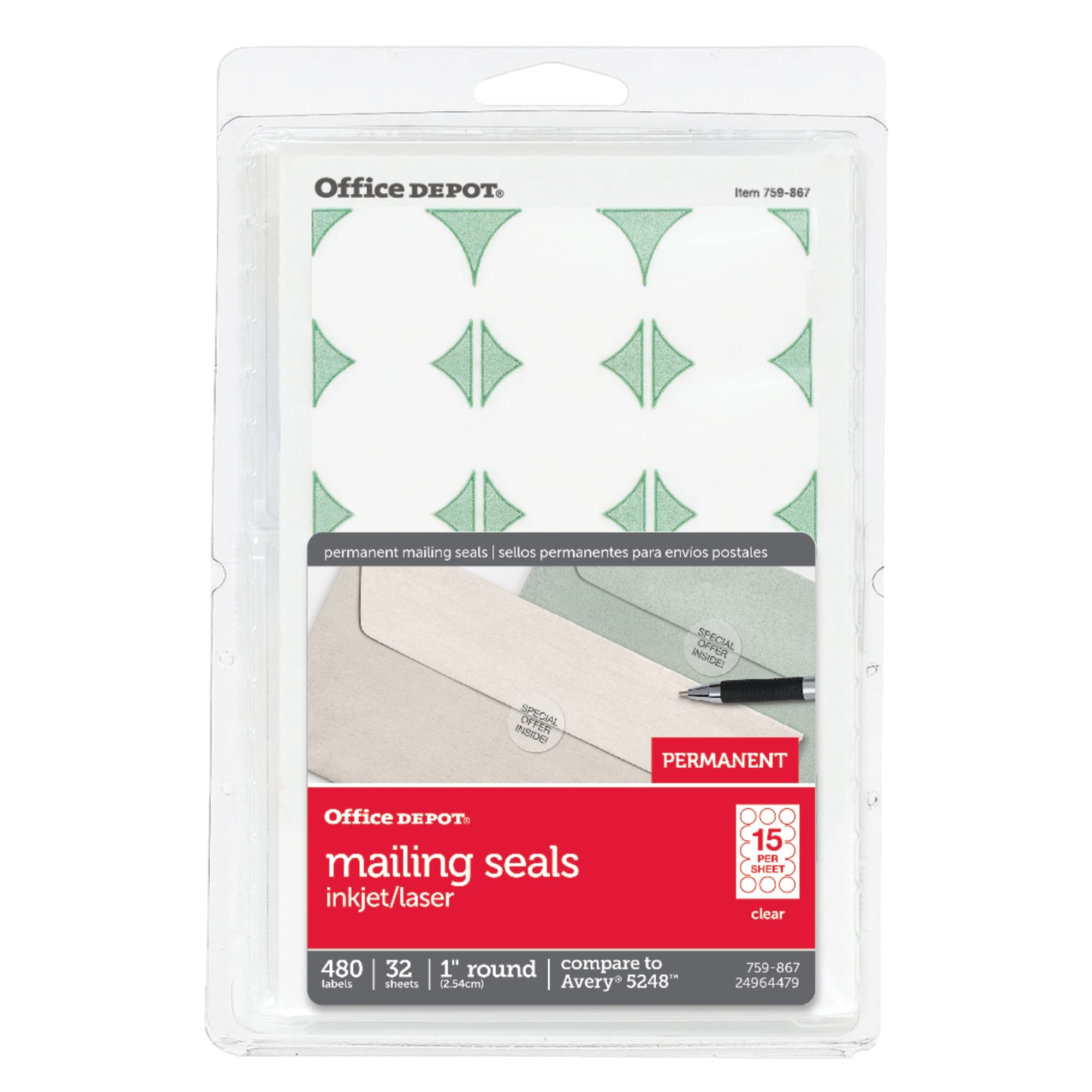 Office Depot Clear Mailing Seals 1in, 480 Pack for Shipping & Mailing