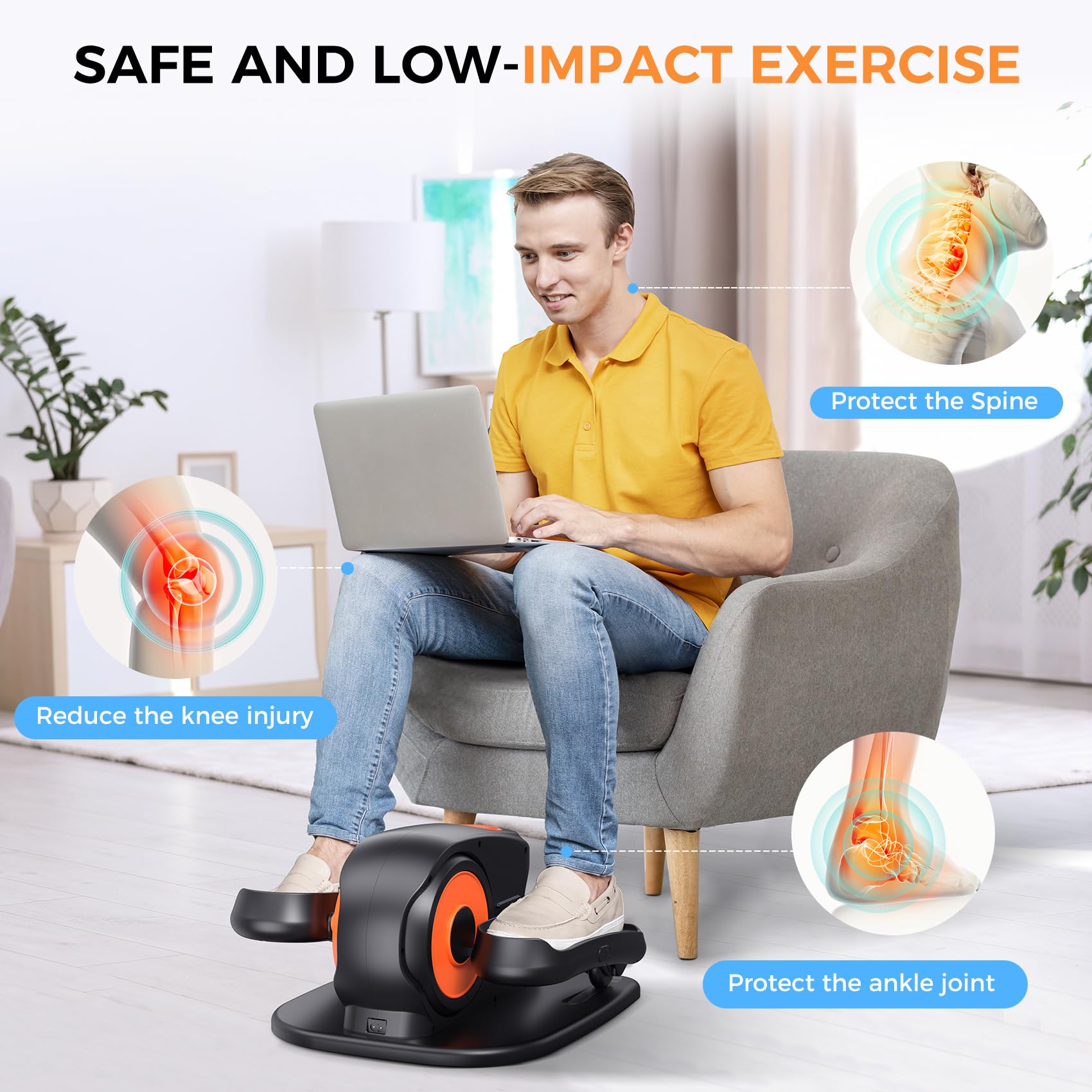 Under Desk Elliptical Machine - Quiet Portable Leg Exerciser for Seniors & Office Workers with Remote Control, 12 Adjustable Speeds - Perfect for Home Office, Physical Therapy & Low-Impact Workouts