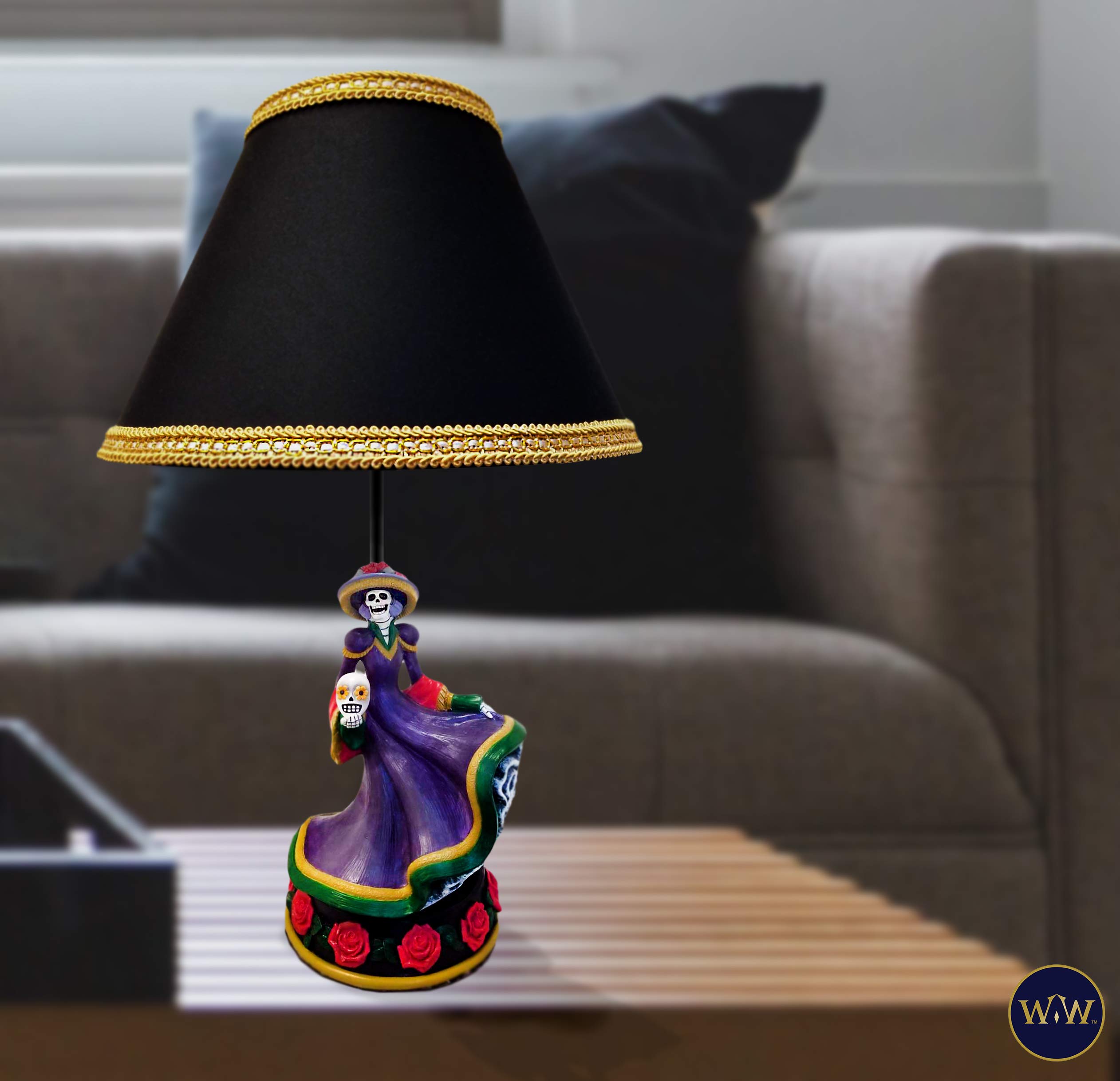 World of Wonders Catrina Figurine Decorative Table Lamp with Shade - 20 Inch Day of The Dead Inspired Lighting for Bedroom, Living Room & Nightstand - Perfect for Mexican Home Decor, Halloween & Día de Muertos Celebrations