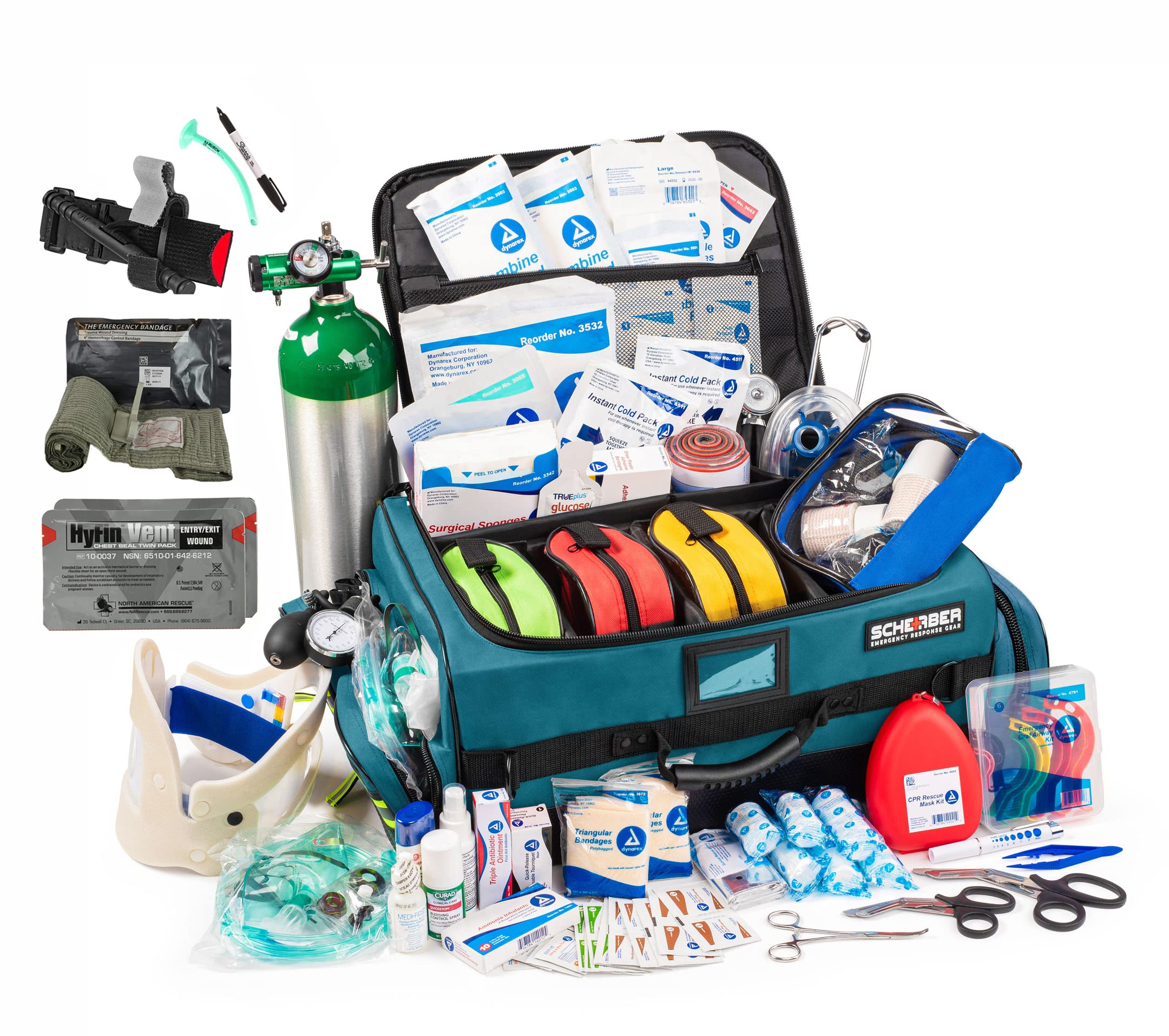 Premium First Responder Bag - Fully Stocked EMT/EMS Medical Kit with CAT Tourniquet & HyFin Chest Seal | 250+ First Aid Supplies for Trauma, Bleeding & Oxygen | HSA/FSA Approved Emergency Gear | Perfect for EMTs, Paramedics & Disaster Preparedness (Blue)