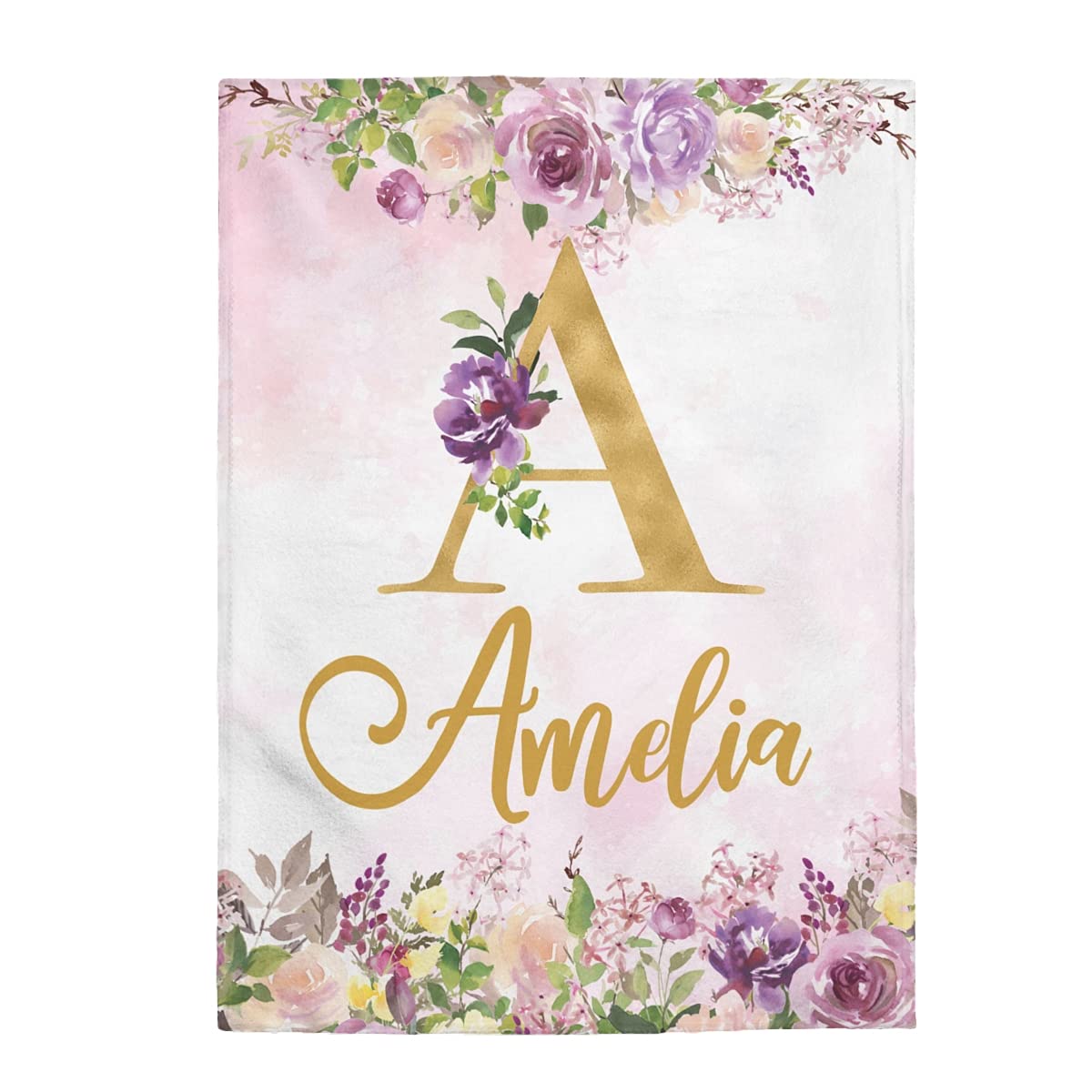 Custom Personalized Baby Blankets for Girls with Name - Soft Plush Floral Baby Blanket for Newborns, Infants & Toddlers - 60