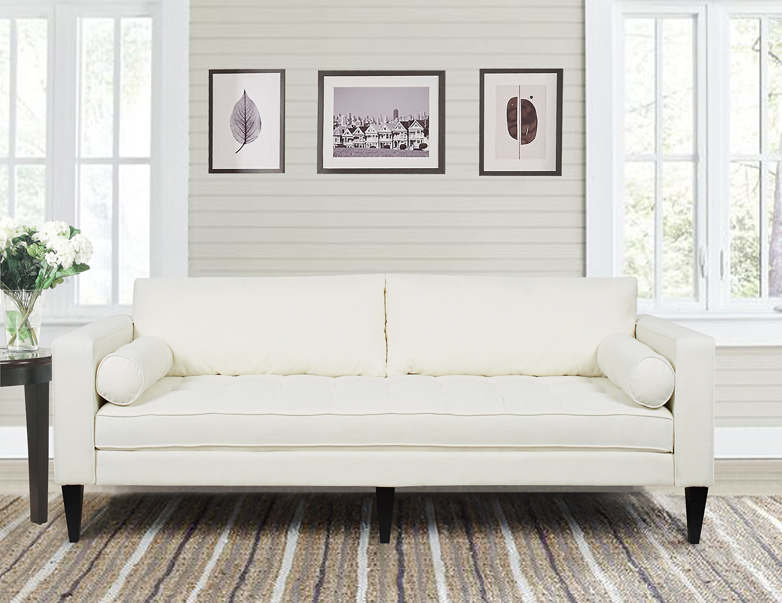 Jennifer Taylor Home Nicholi Sofa - Modern White Fabric Couch for Living Room, Comfortable 3-Seater Sofa with Sturdy Frame | Perfect for Small Spaces, Apartments & Cozy Family Gatherings