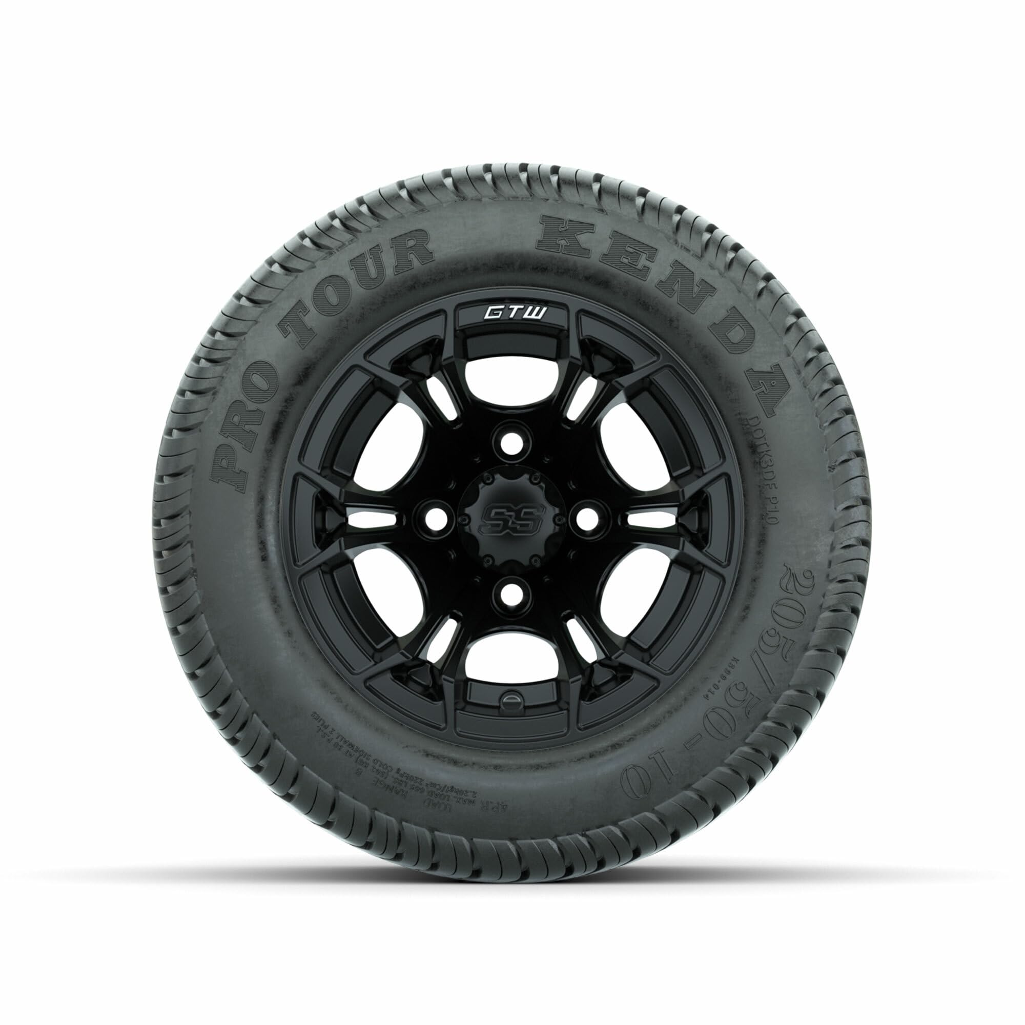 GTW 10 Inch Golf Cart Wheels and Tires Combo Set of 4 - Matte Black Spyder Wheels with 205/50-10 Pro Tour Street Tires | Perfect for Golf Carts, Utility Vehicles & Neighborhood Cruising