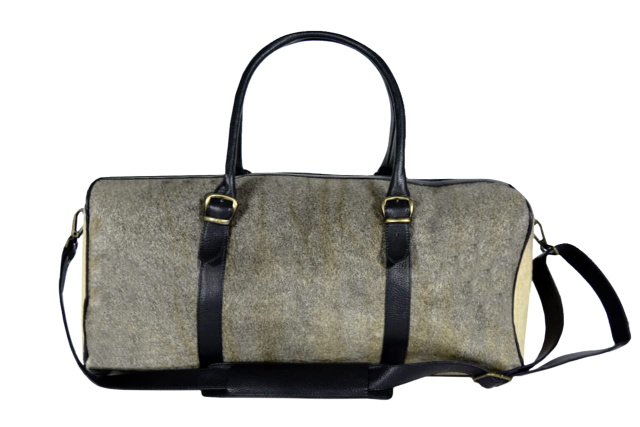 Genuine Cowhide Leather Duffel Bag - Large Travel Gym Bag for Men & Women, Exotic Hair-on Cow Skin, Overnight Sports Bag - Choose Your Color (Gray) - Perfect for Gym, Travel, Weekend Getaways & Business Trips