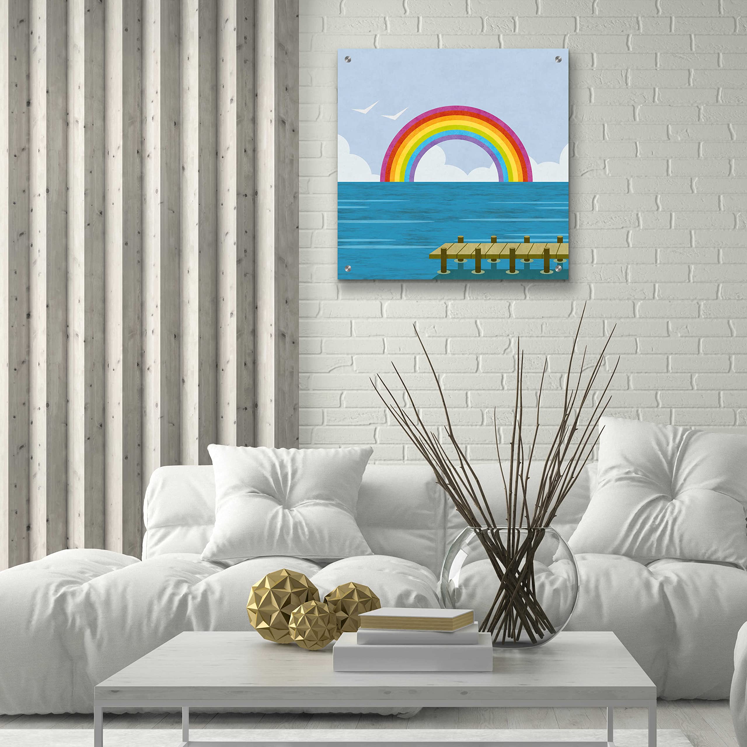 Happy Summer Rainbow Acrylic Glass Wall Art by Andrea Haase - 24x24 Inch Modern Abstract Painting for Living Room, Bedroom & Office Decor