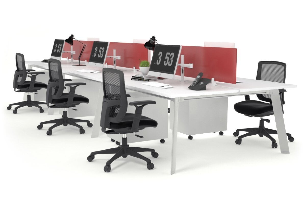 6-Person Workstation with White Frame - 1600L x 800W Office Desk with Cable Management Scallop | Ideal for Collaborative Workspaces, Home Offices & Coworking Environments