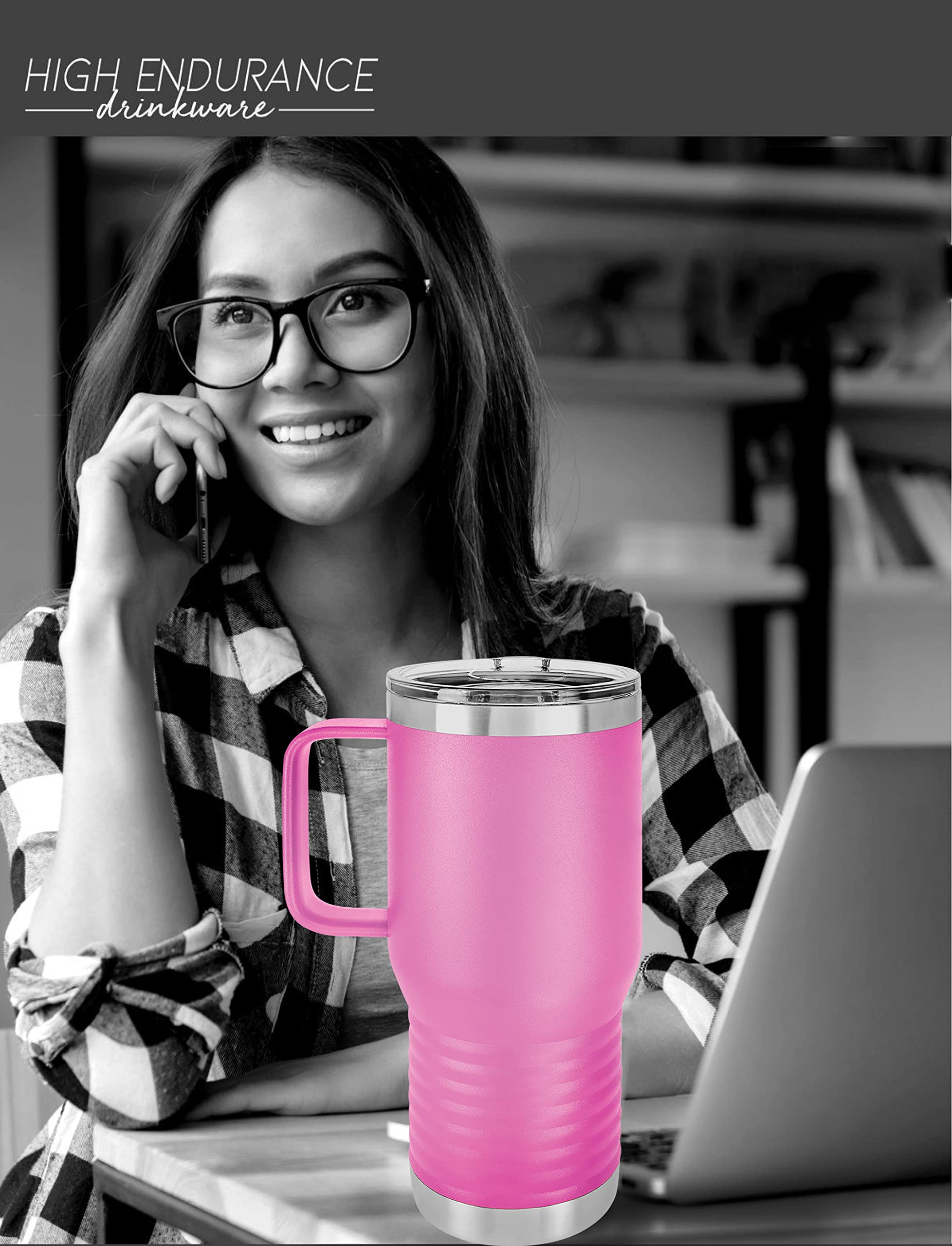 Polar Camel 20 oz Vacuum Insulated Stainless Steel Travel Tumbler with Handle & Slider Lid - Leakproof Coffee Mug for Hot & Cold Drinks - Perfect Gift for Men & Women (Light Purple) - Ideal for Office, Commuting, Camping & Outdoor Activities