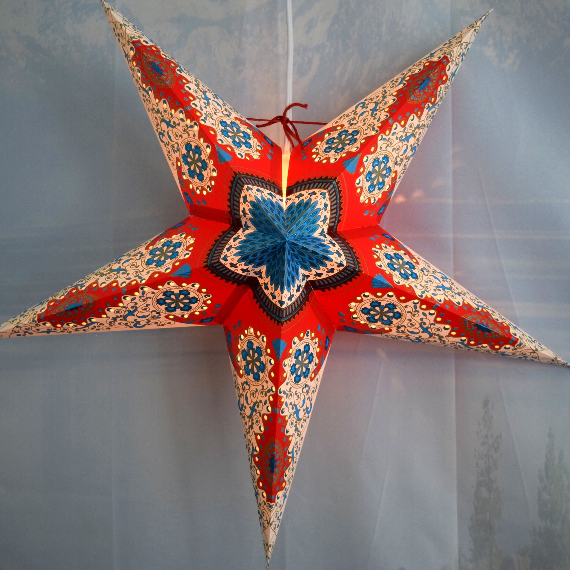 24 Inch Red White Blue Flare Glitter Paper Star Lantern - Patriotic Party Decorations for 4th of July, Christmas, Weddings & Home Decoration