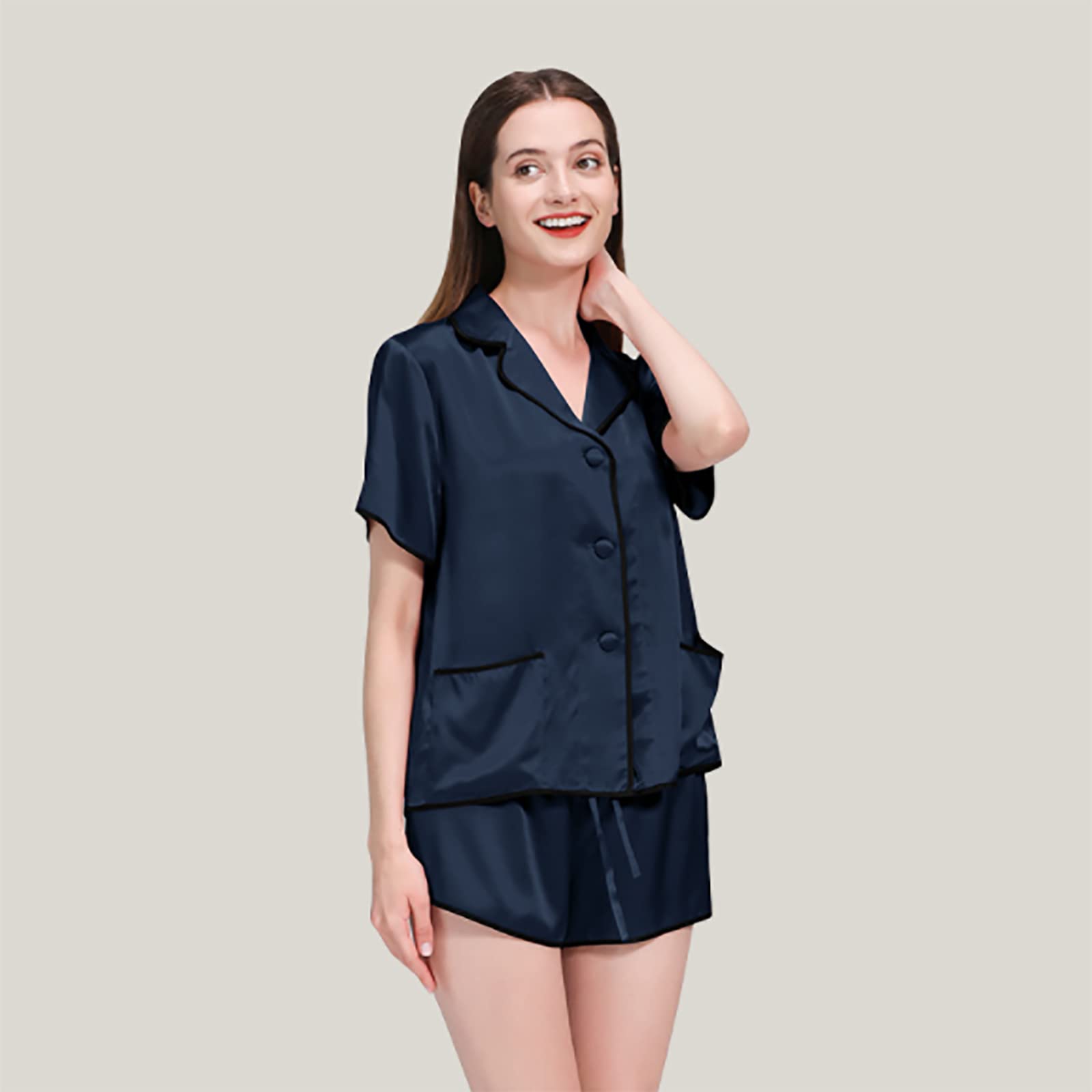 Premium 100% Mulberry Silk Pajamas for Women - Soft V-Neck Sleepwear & Lounge Set (Blue, XL) | Comfortable Home Wear for Relaxing, Spa Days & Luxury Gift Giving
