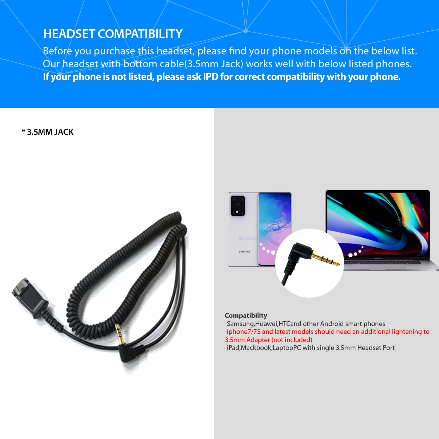 Noise Cancelling Headset with 3.5mm Jack - IPD IPH-165 Phone Headset for Android, iPhone, Laptop, Tablet & Smart Devices | Perfect for Office Calls, Online Classes & Gaming