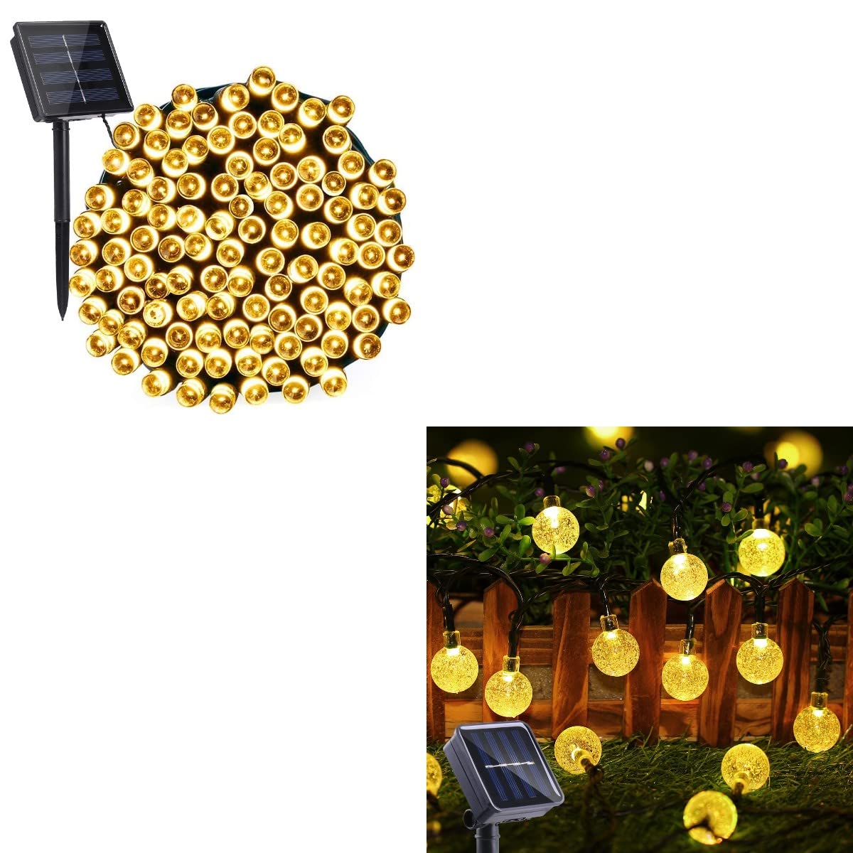 200 LED 72ft Solar Christmas Lights & 50 LED 29.5ft Solar Patio Lights - 8 Lighting Modes, Waterproof Outdoor String Lights for Holiday Decor, Garden, Yard, and Party