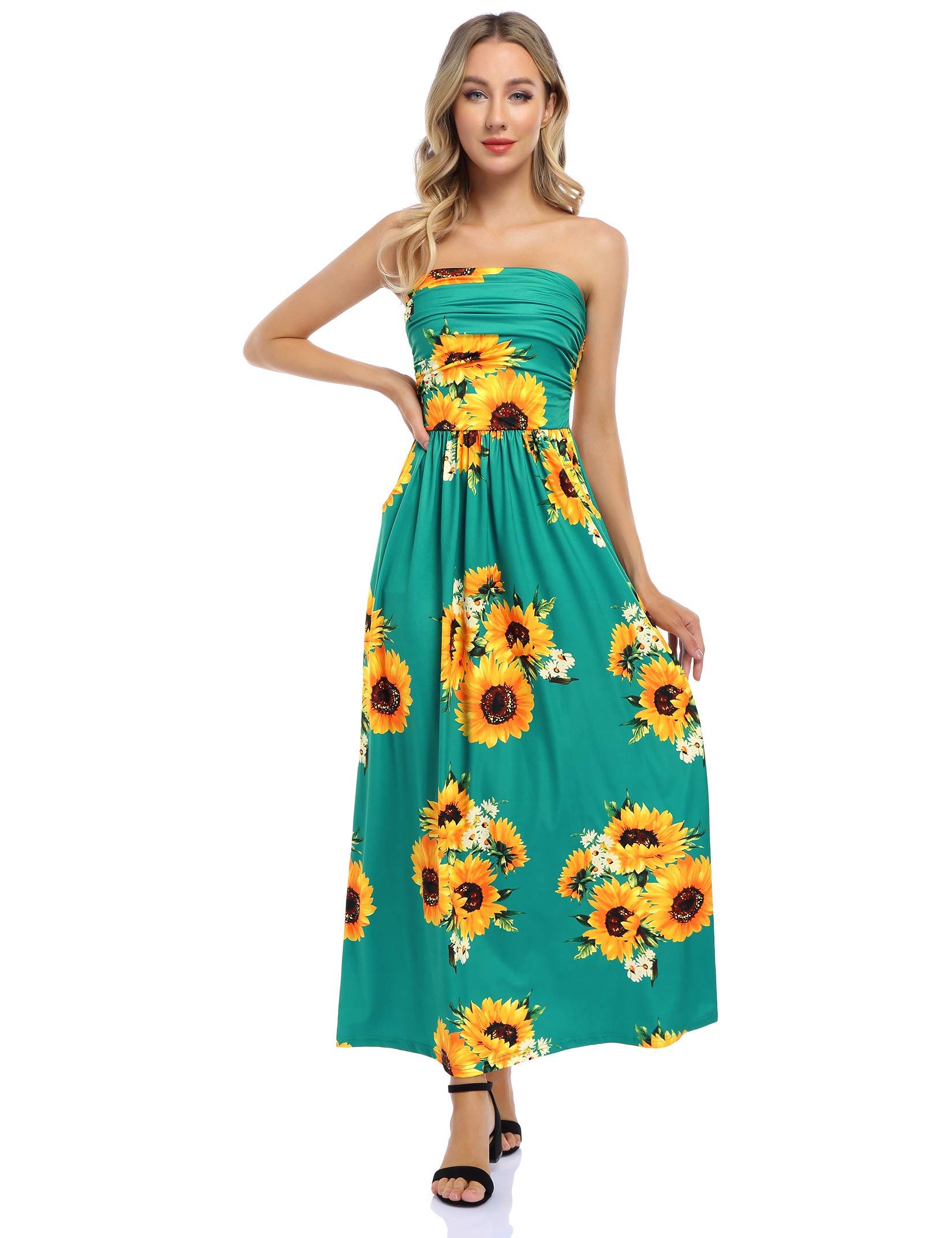 Leadingstar Women's Floral Print Casual Maxi Dress for Beach, Party & Summer Vacation - Lightweight Flowy Sundress with Pockets for Outdoor Events, Travel & Date Night