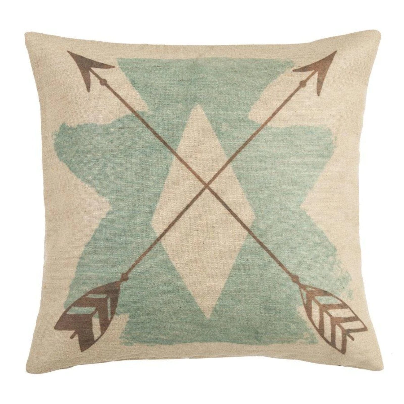 Aztec Burlap Turquoise Throw Pillow - Southwestern Bohemian Decor for Sofa, Bed & Couch - Eco-Friendly Woven Cotton Cushion Cover