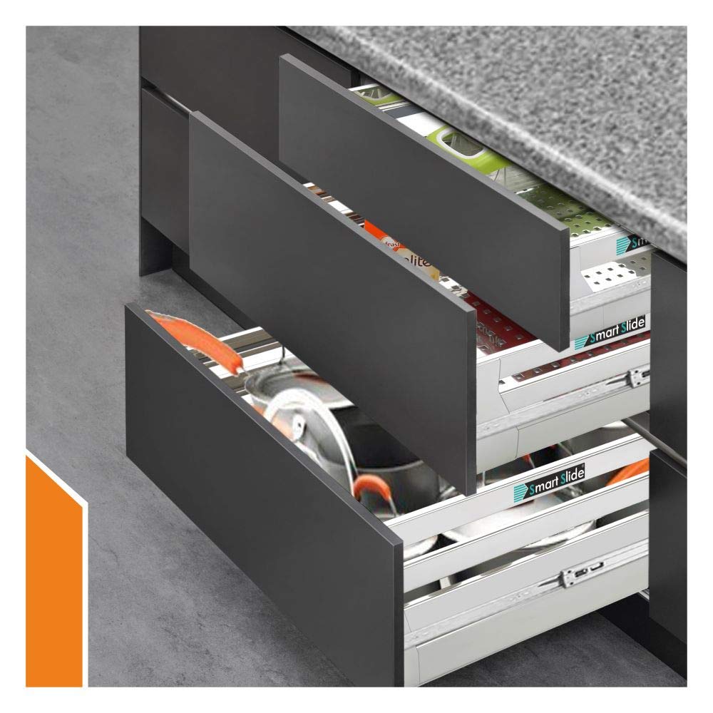 SmartSlide Stainless Steel Modular Kitchen Basket - 3-Pack Kitchen Storage Organizer with Drawers (21x20 Inch) for Utensils, Spices & Cookware - Perfect for Pantry, Countertop & Cabinet Organization