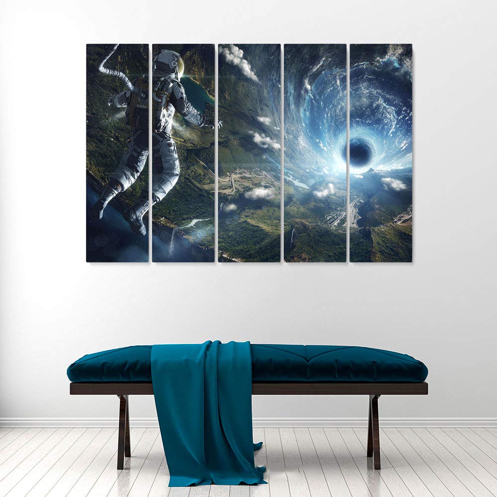 NASA Space Planets Astronomy Solar System Canvas Wall Art - 5 Piece Set with Astronaut Print - Office & Home Decor - Ready to Hang - Made in USA | Perfect for Living Room, Bedroom, or Classroom Decor