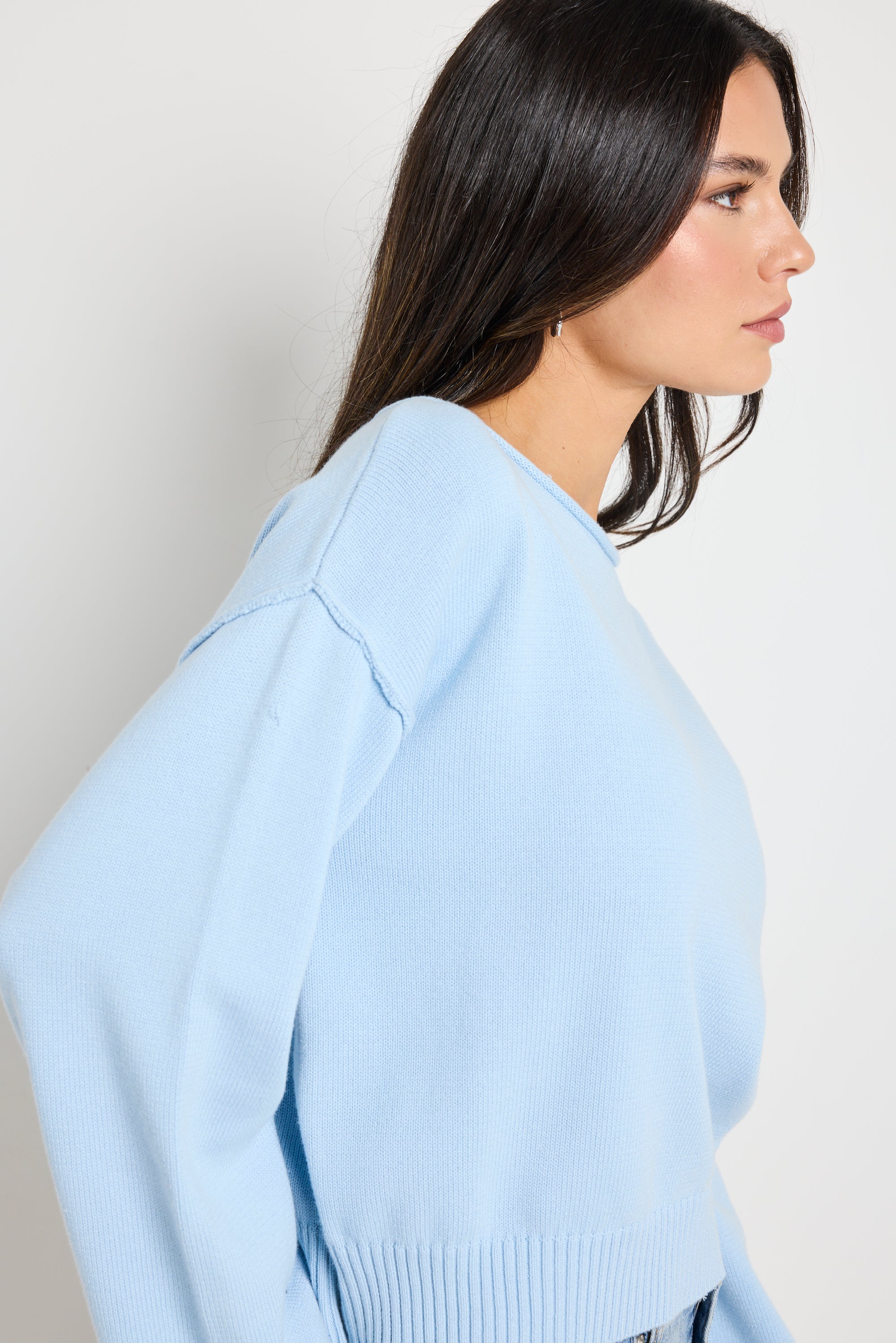 Daytime Ice Blue Long Sleeve Cotton Jumper for Women - Soft & Comfortable Casual Wear for Office, Travel & Everyday Outfits