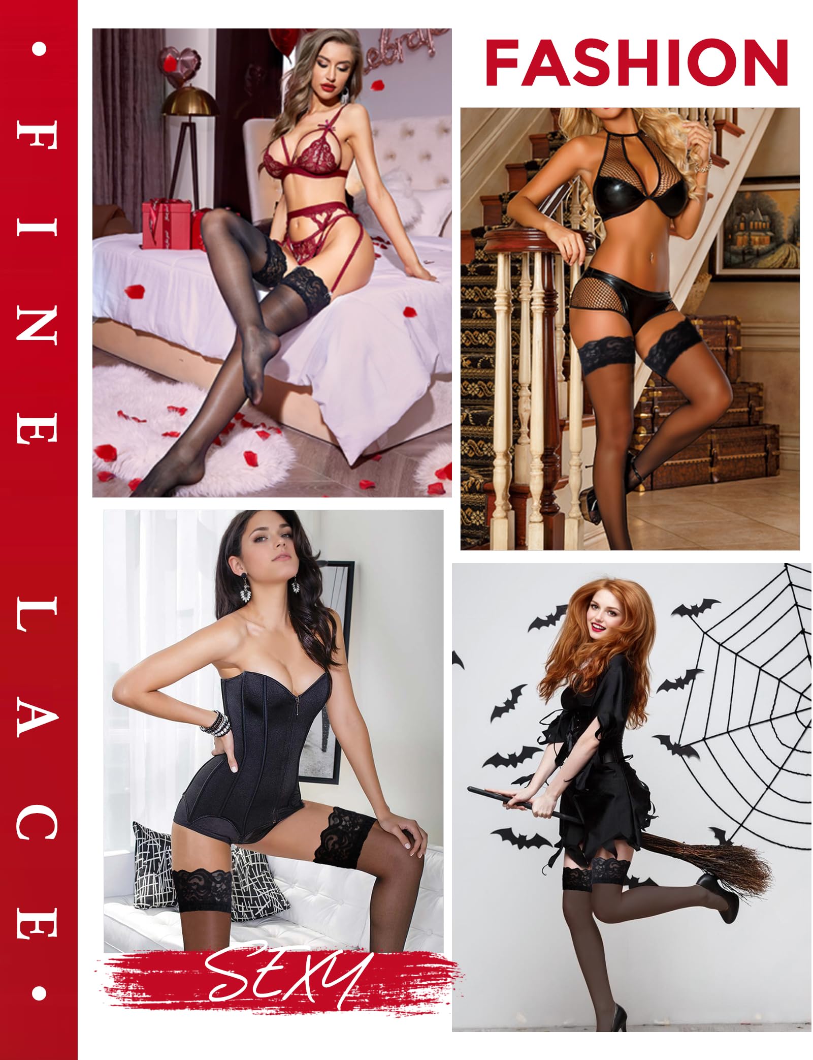 Sexy Black Thigh High Stockings for Women - Lace Top Sheer Pantyhose, Plus Size Tights | Perfect for Date Night, Cosplay & Office Wear