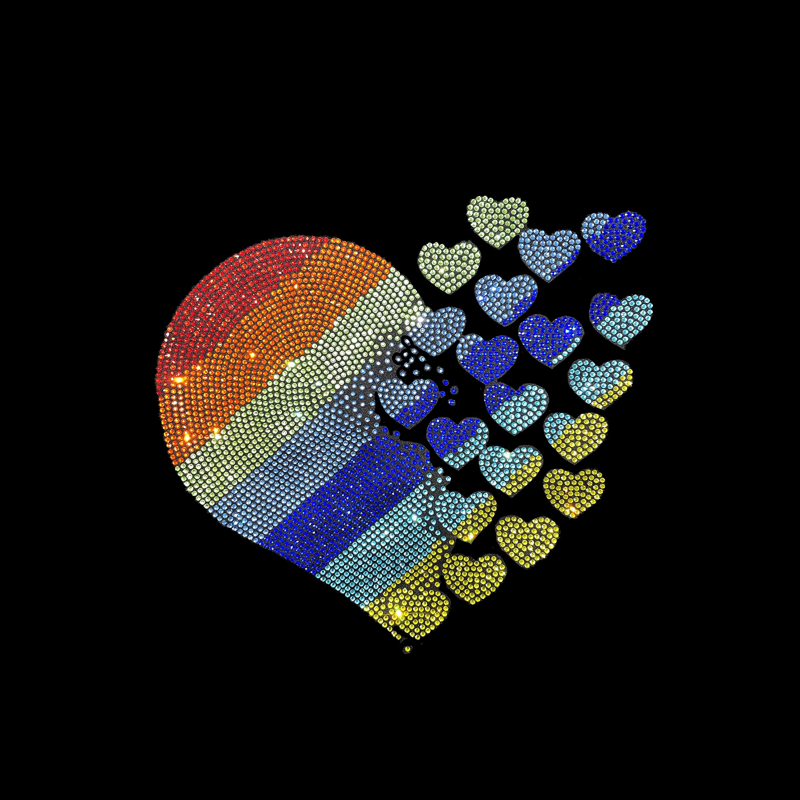 Rhinestone Iron-On Patch - Colorful Hearts Design for DIY Clothing, Hats & Bags | Sparkling Embellishment for Denim Jackets, Jeans & Accessories