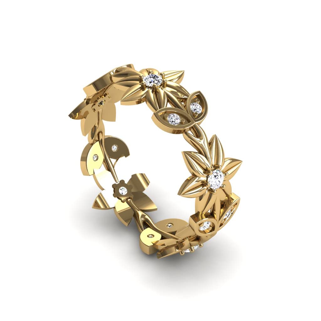 14K Yellow Gold Diamond Anniversary Ring with Floral Filigree Design - Perfect for Weddings, Engagements & Romantic Gifts