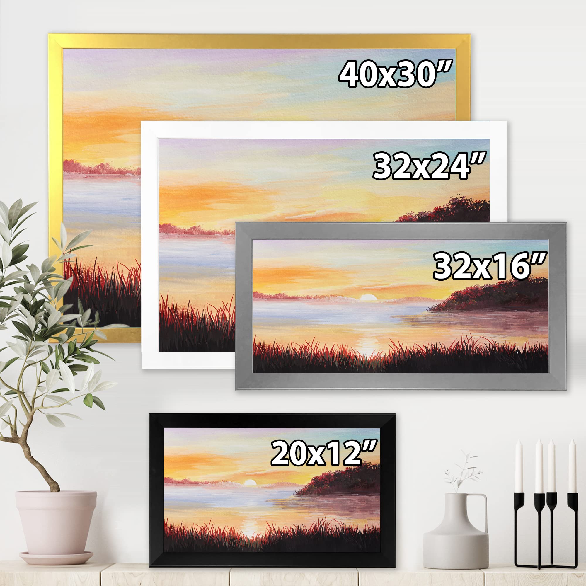 DesignQ On The Lake With The Reeds Nautical & Coastal Framed Wall Art - Beach House Decor, Ocean Themed Living Room Wall Hanging, Coastal Bedroom Painting for Home & Office