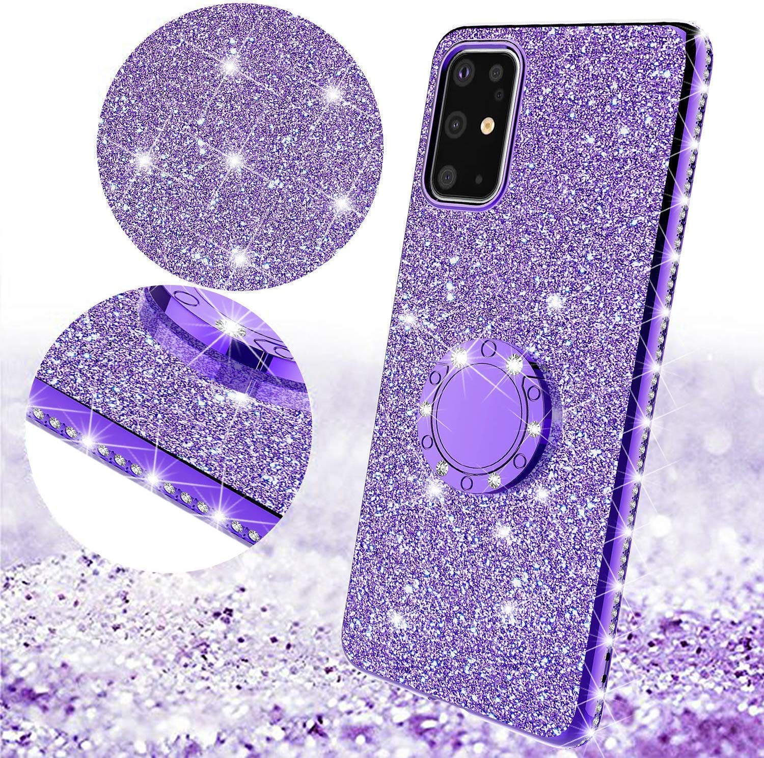 Samsung Galaxy S20 Ultra Case - SOGA Glitter Diamond Rhinestone TPU Phone Cover with Ring Stand & Lanyard for Women (Purple) | Protective Shockproof Case for Everyday Use, Work & Travel