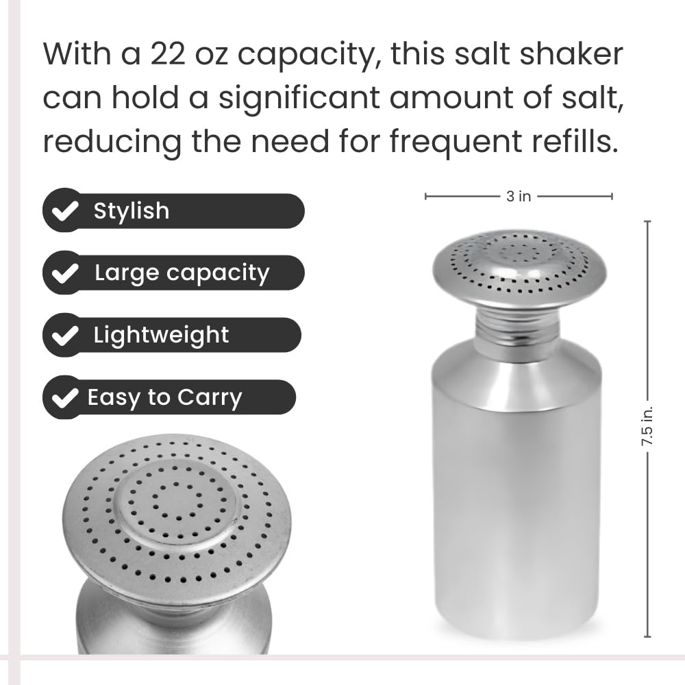 Premium Aluminum Salt Shaker for French Fries & Snacks – 22 Oz Large Capacity, European Imported Salt & Pepper Dispenser for Kitchen, Dining & Restaurant Use