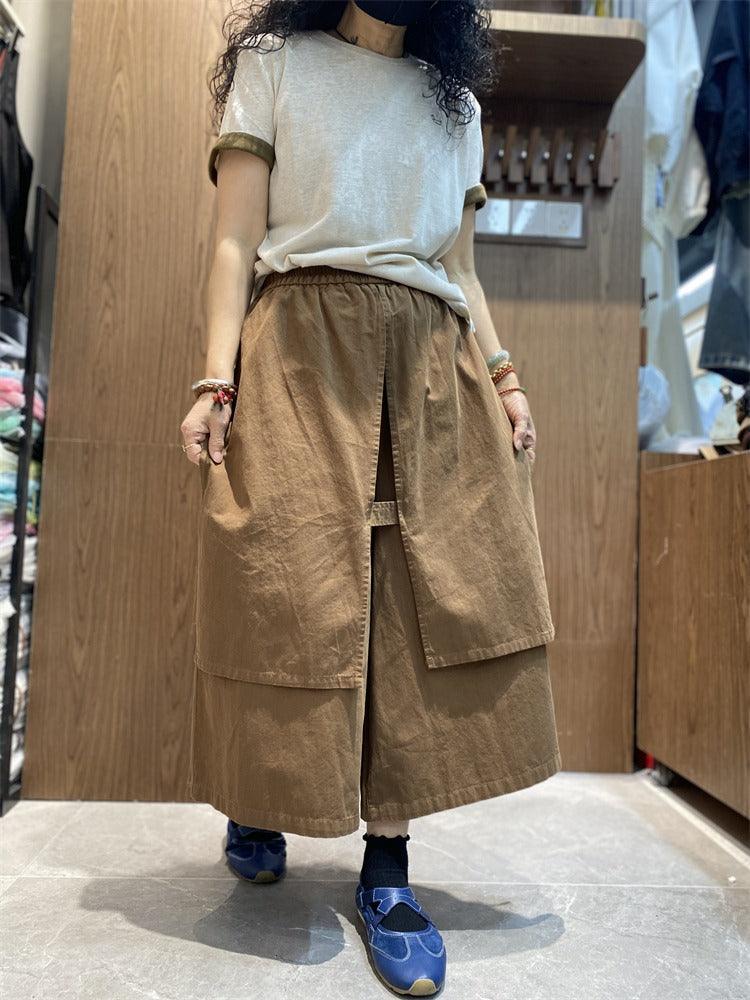 Women's Cotton Wide Leg Pants with Elastic Waist - Comfortable Casual Culottes for Work, Travel & Everyday Wear