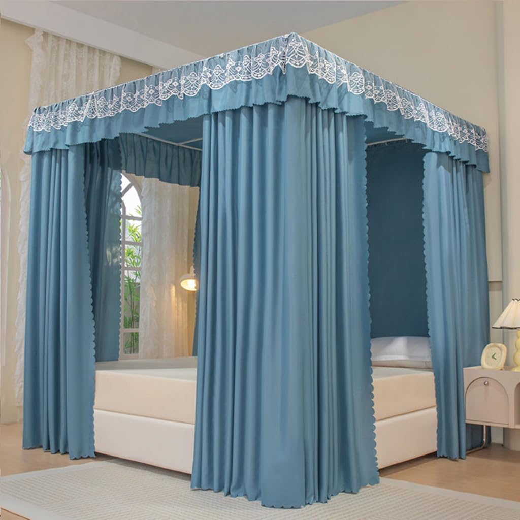 **Princess 4-Poster Bed Canopy & Mosquito Net for Girls, Adults, Kids – Light Blue California King Size – Perfect for Twin/Full/Queen/King Beds – Ideal for Bedrooms, Nurseries, and Dreamy Sleep Spaces**