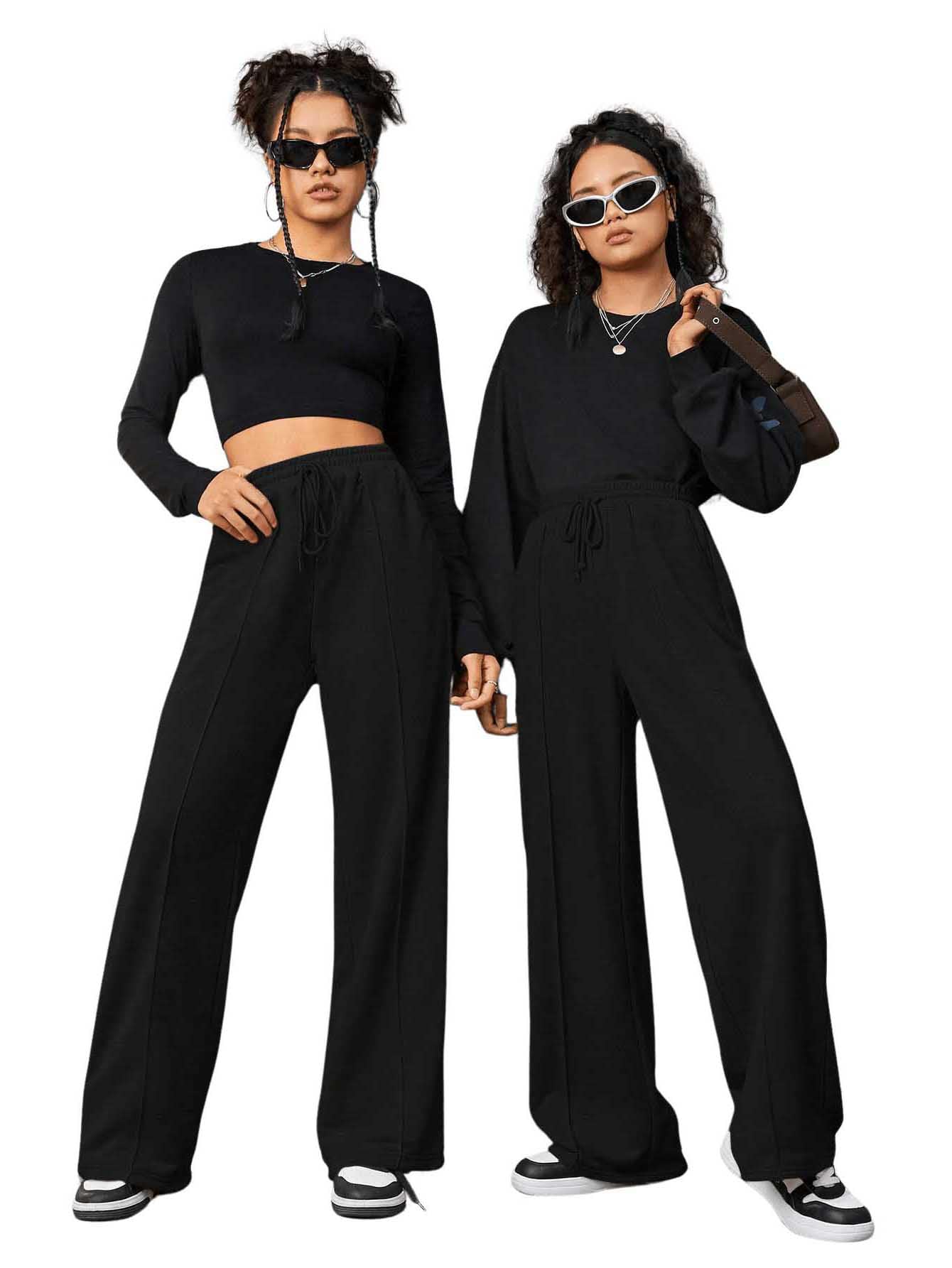 COZYEASE Girls Wide Leg Sweatpants - Elastic Waistband with Drawstring, Straight Leg Jogger Pants with Pockets | Casual Loungewear, School, Yoga & Running Outfits for Teen Girls