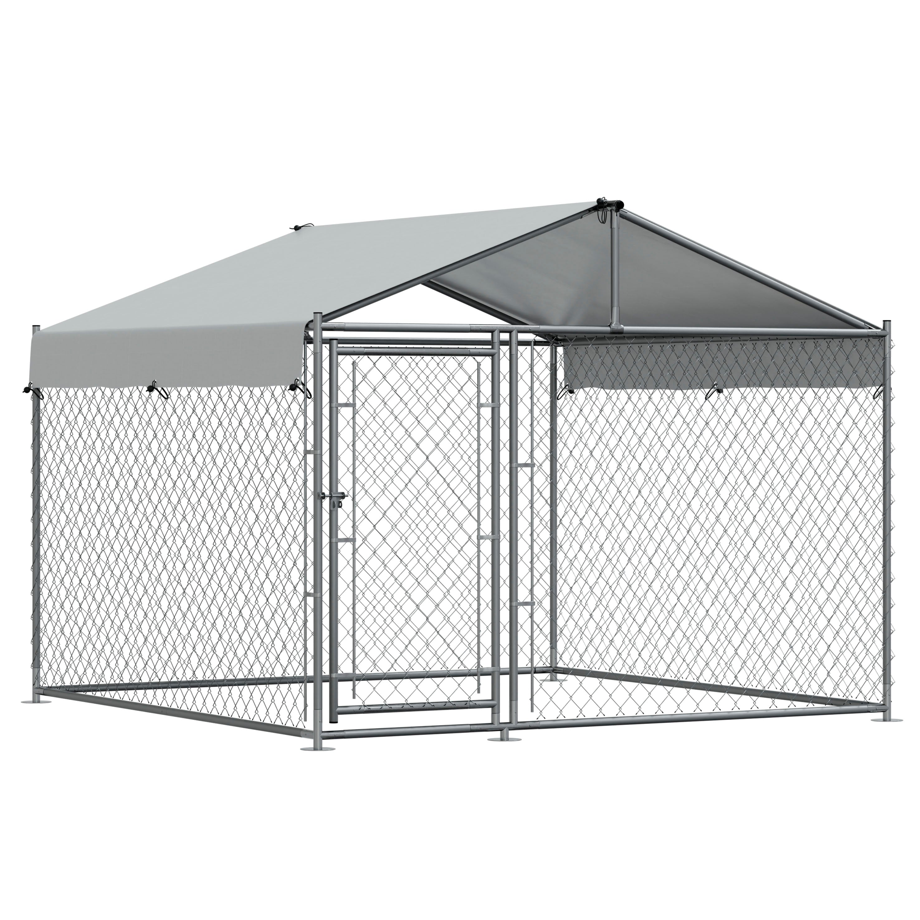 Heavy Duty Galvanized Steel Dog Kennel with Waterproof Roof Cover & Secure Chain Link Fencing - 6.5x6.5x5ft (2x2x1.5m) Outdoor Dog Cage - Perfect for Backyard, Garden, or Kennel Use - Model DG281