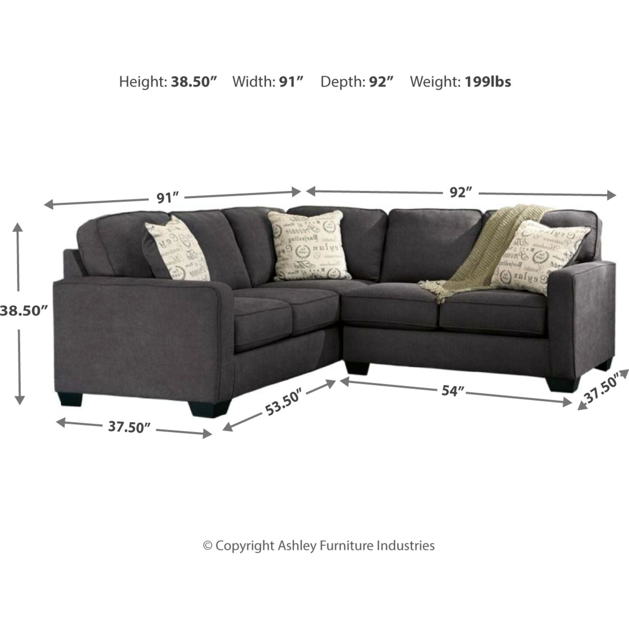 Alenya 2-Piece Sectional Sofa Set - Modern L-Shaped Couch with Chaise Lounge for Living Room, Apartment & Small Spaces - Comfortable Fabric Upholstery with Sturdy Metal Legs (Gray) | Perfect for Family Gatherings, Movie Nights & Relaxing