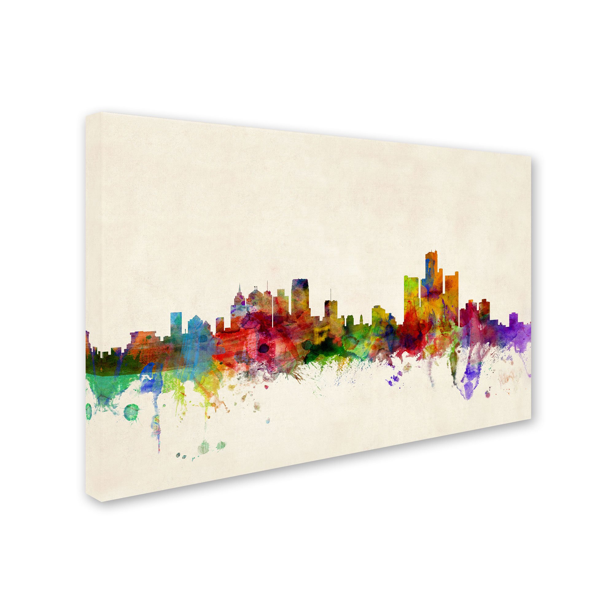 Detroit Michigan Skyline Canvas Wall Art by Michael Tompsett - 30x47 Inch Modern Cityscape Painting for Living Room, Office & Home Decor