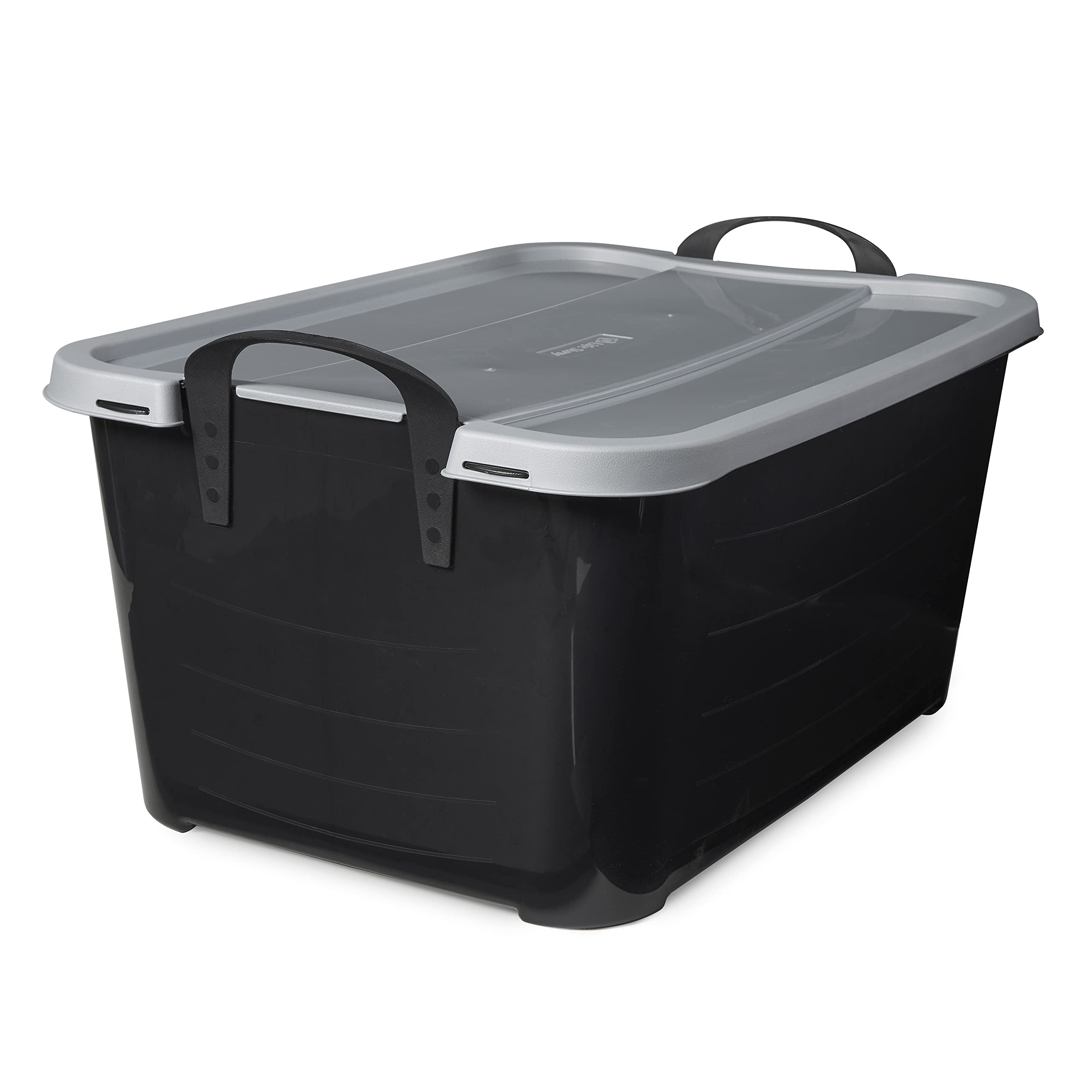 55 Quart Stackable Storage Bins with Secure Snapping Lids & Built-in Handles - 12 Pack Black Plastic Containers for Moving, Home Organization & Closet Storage - Durable Moving Boxes for Packing, Office Supplies & Seasonal Decor