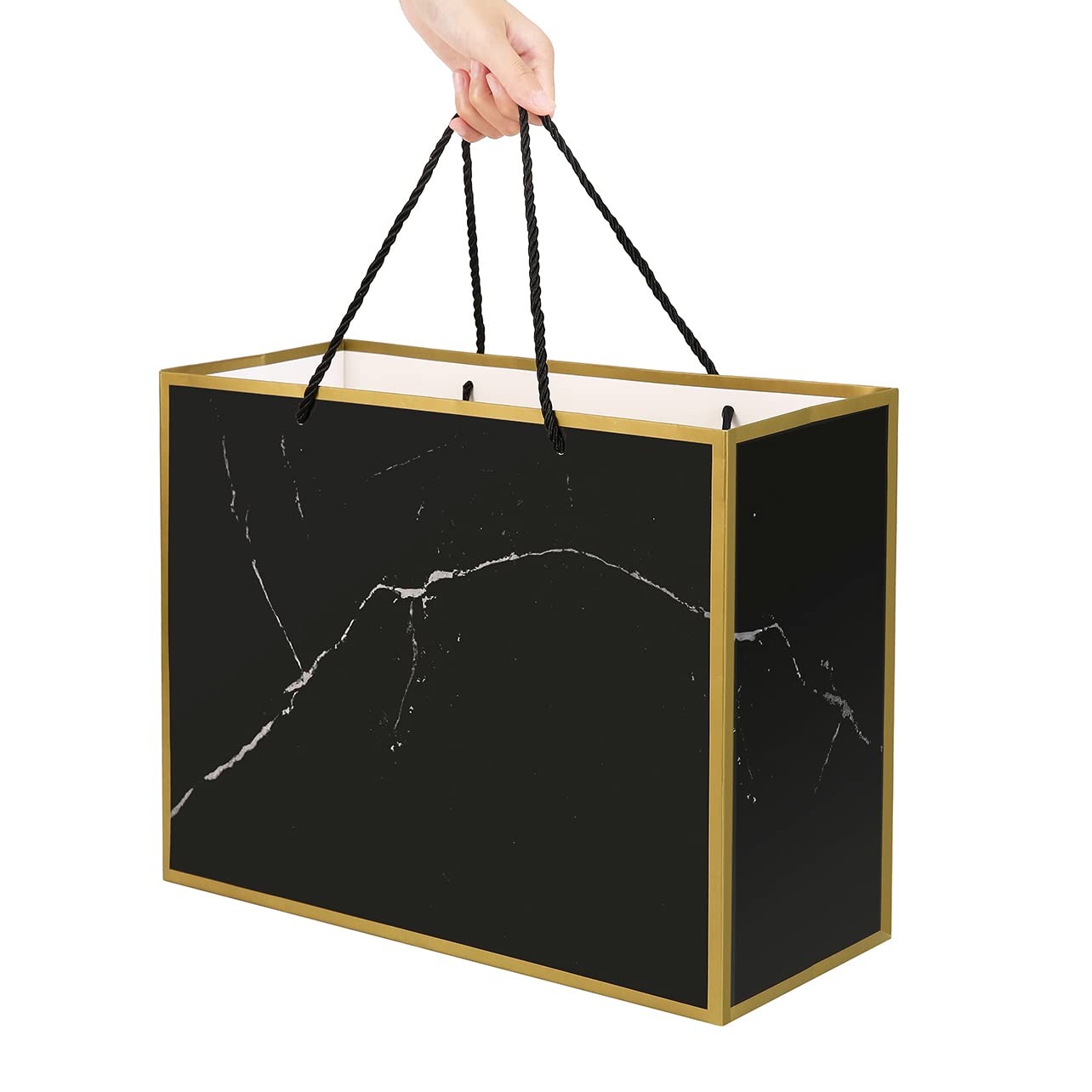 10 Extra Large Marble Print Gift Bags Bulk (16x6x12 Inches) - Gold & Black Paper Gift Bags with Handles - Elegant Groomsmen & Wedding Party Gift Bags - Perfect for Birthday, Anniversary, Bridal Shower & Holiday Presents
